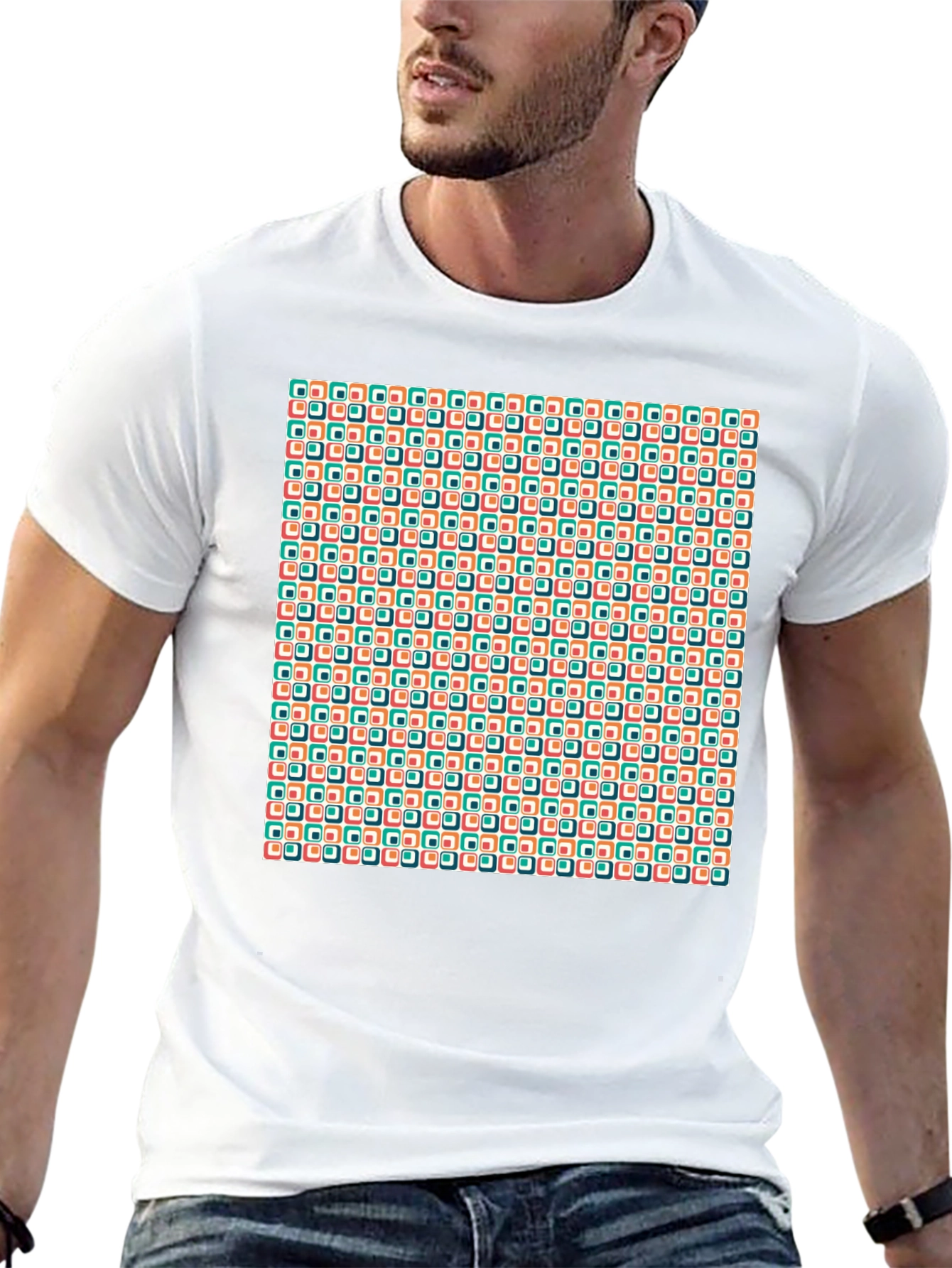 Retro Geometric Pattern Black T-Shirt