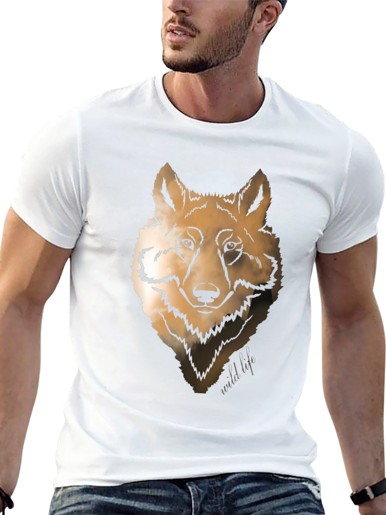 Wolf Graphic Print Crew Neck T-shirt
