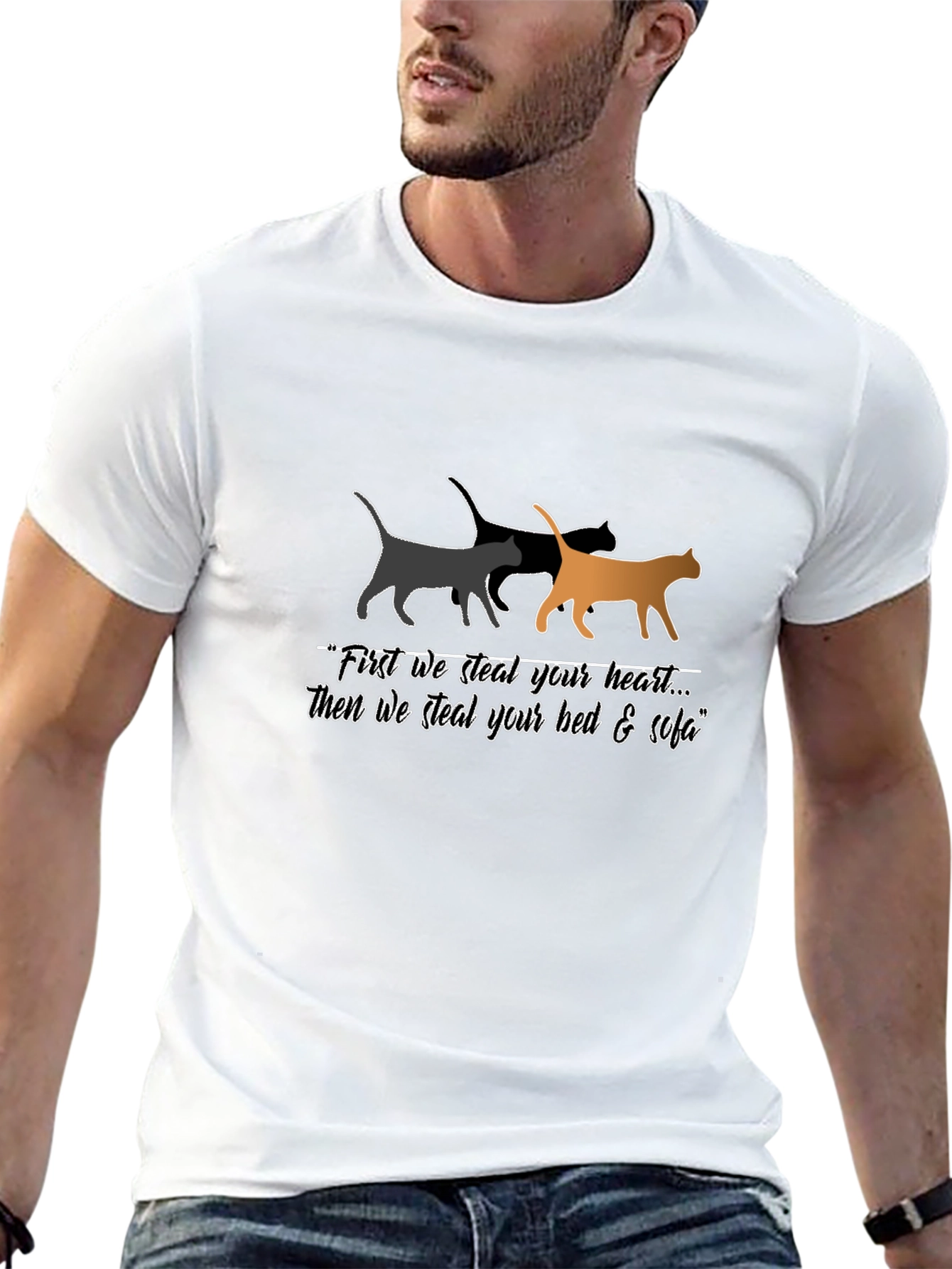 Steal Your Heart Cat Graphic Black T-Shirt