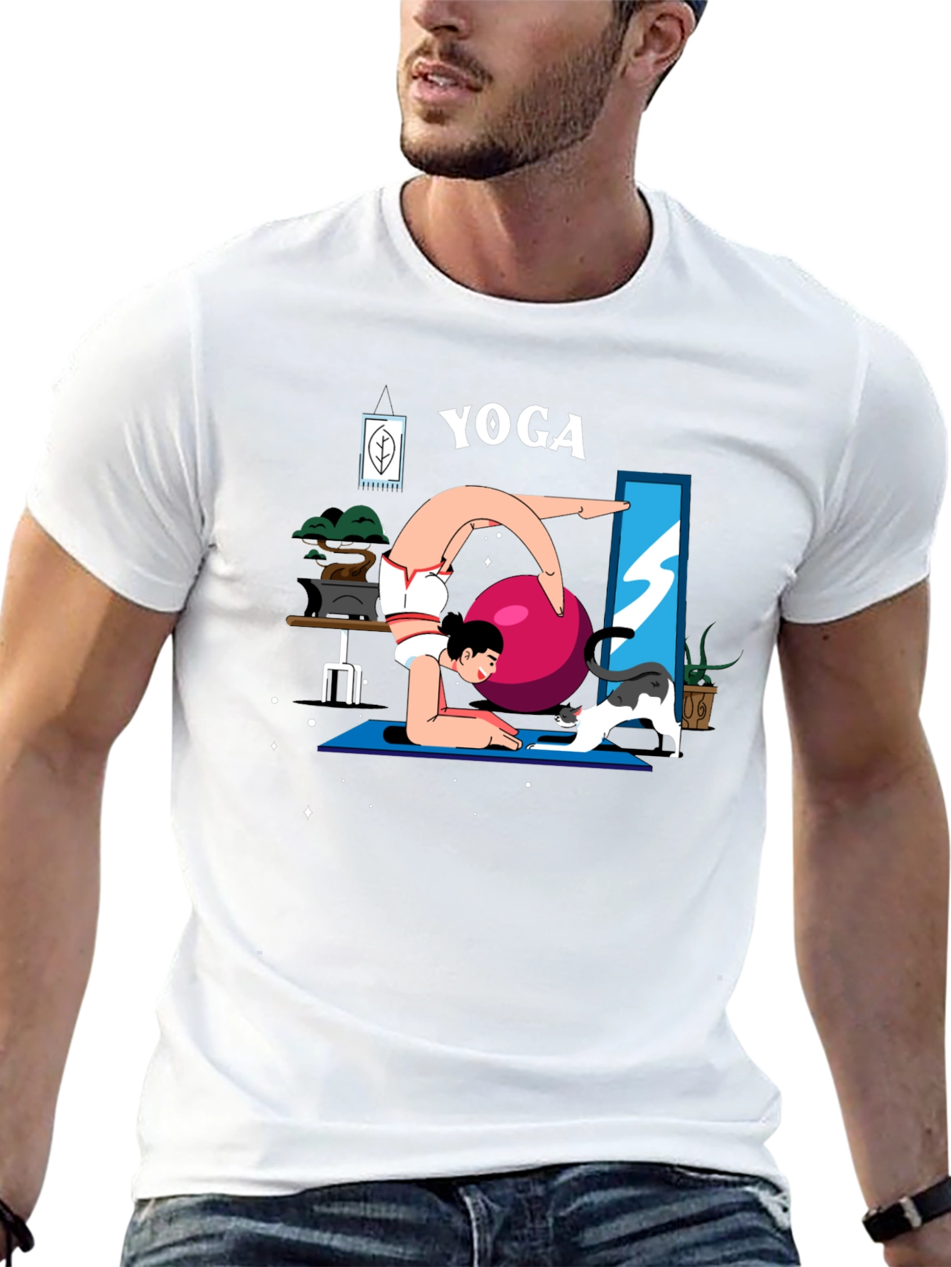 Yoga Cat T-Shirt - Black Cotton Tee