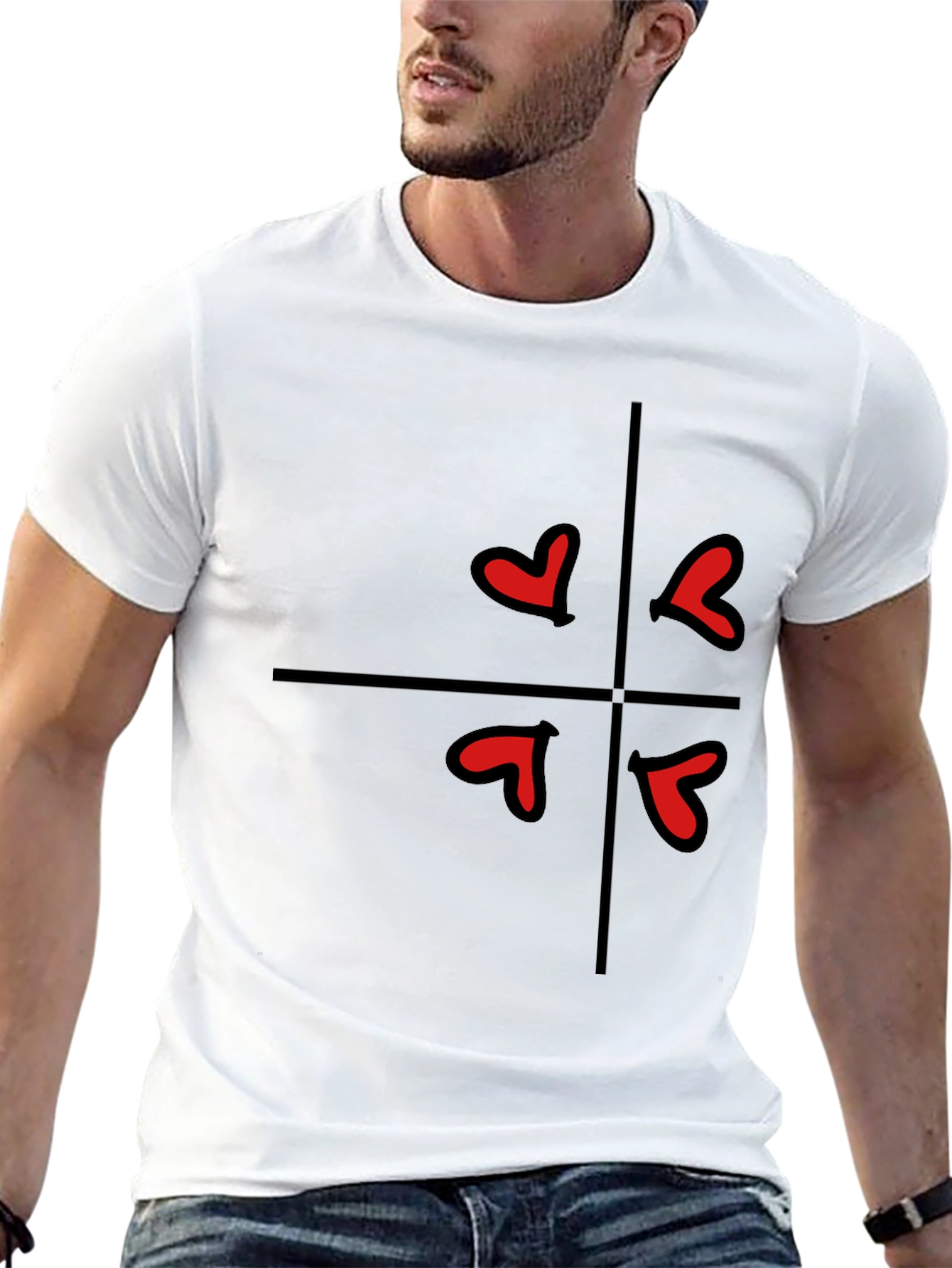 Hearts in Quarters Graphic Tee - Casual Black T-Shirt