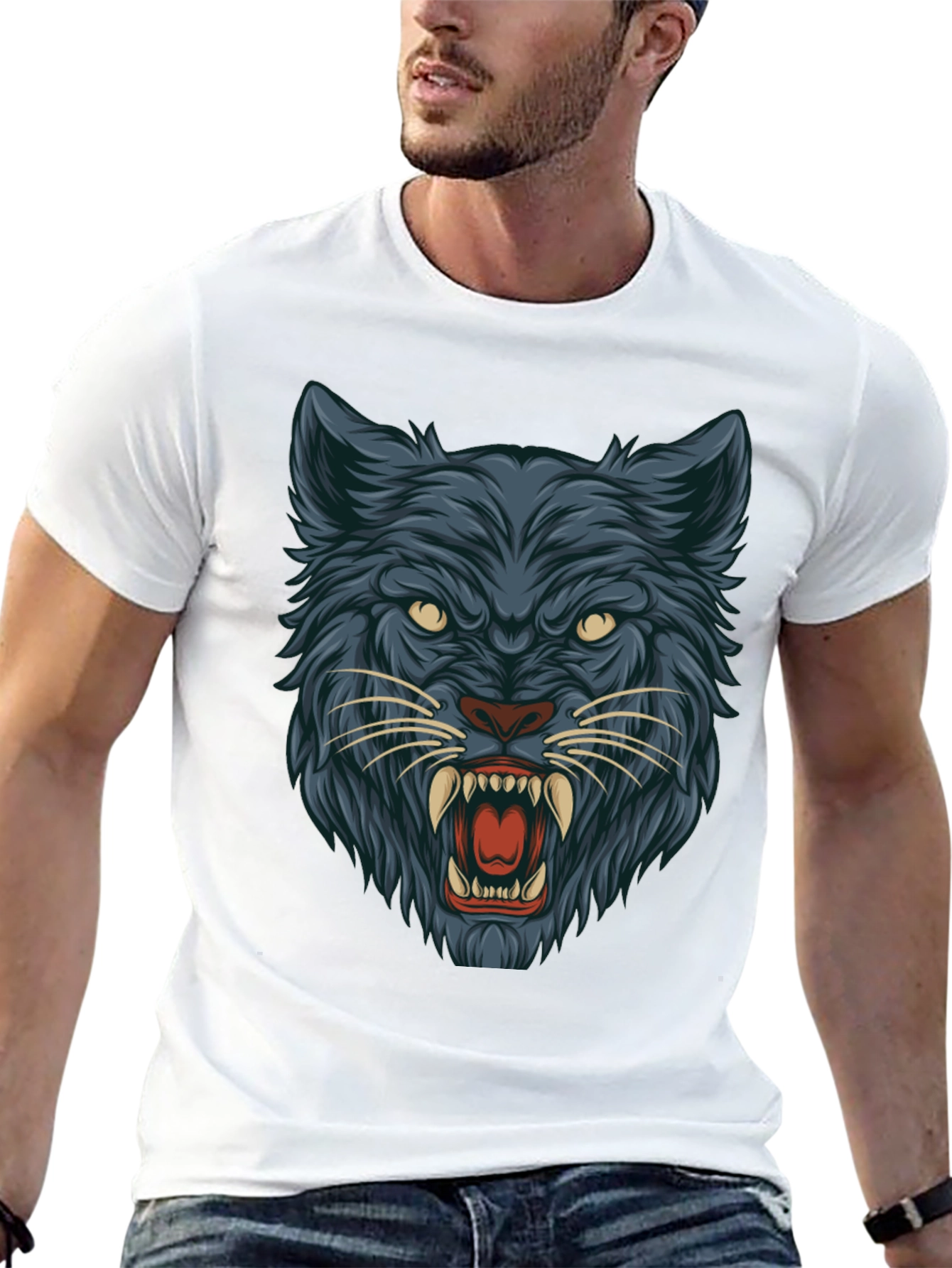 Black T-Shirt with Wolf Graphic