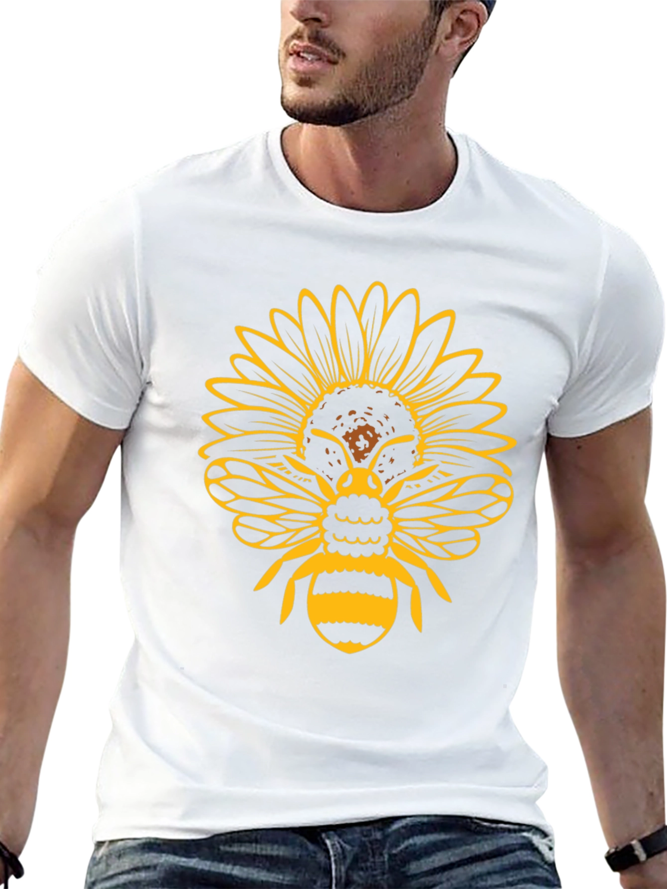 Sunflower Bee Graphic T-Shirt - Black