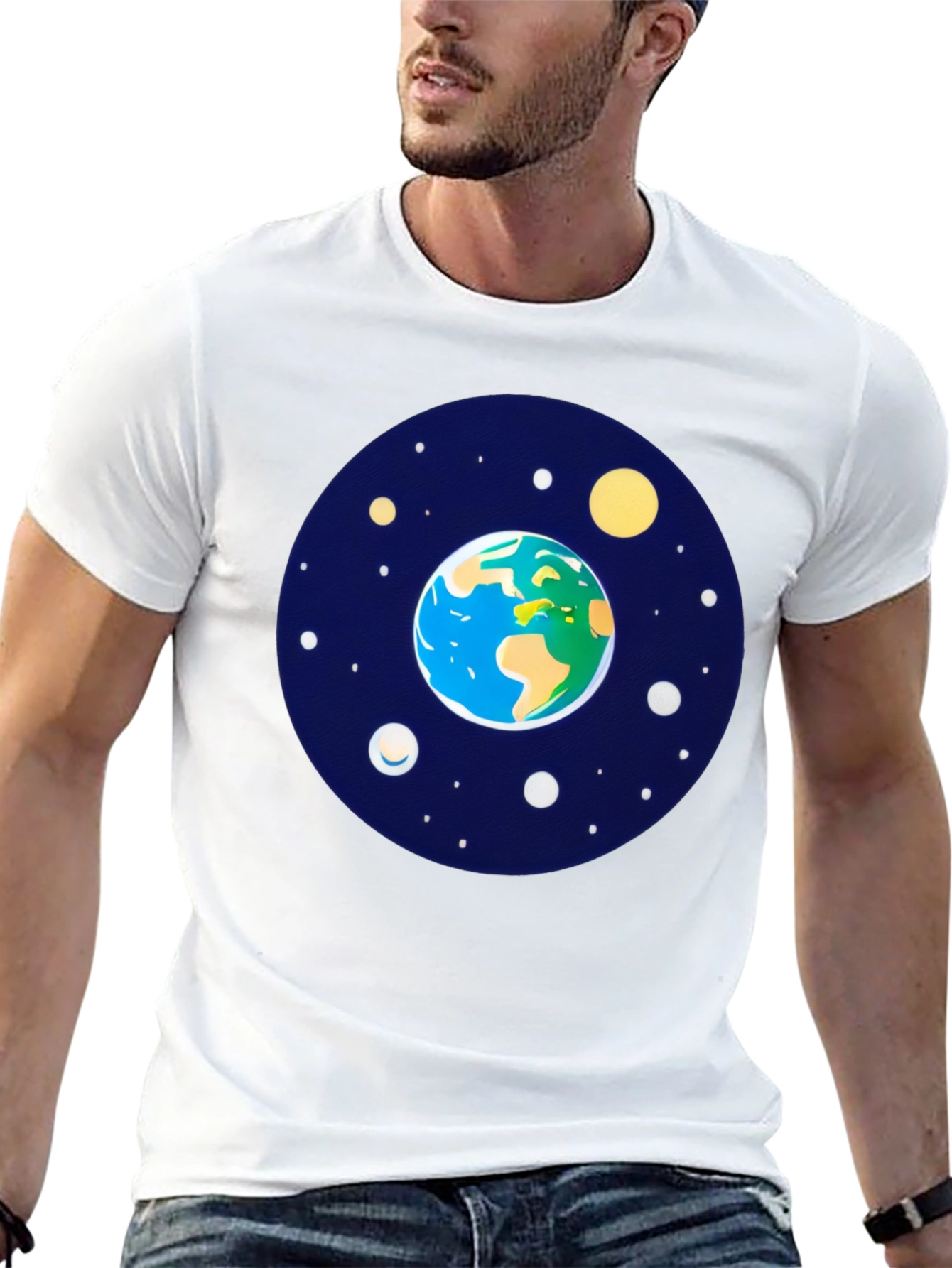 Earth and Stars Graphic Tee - Mens Black T-Shirt