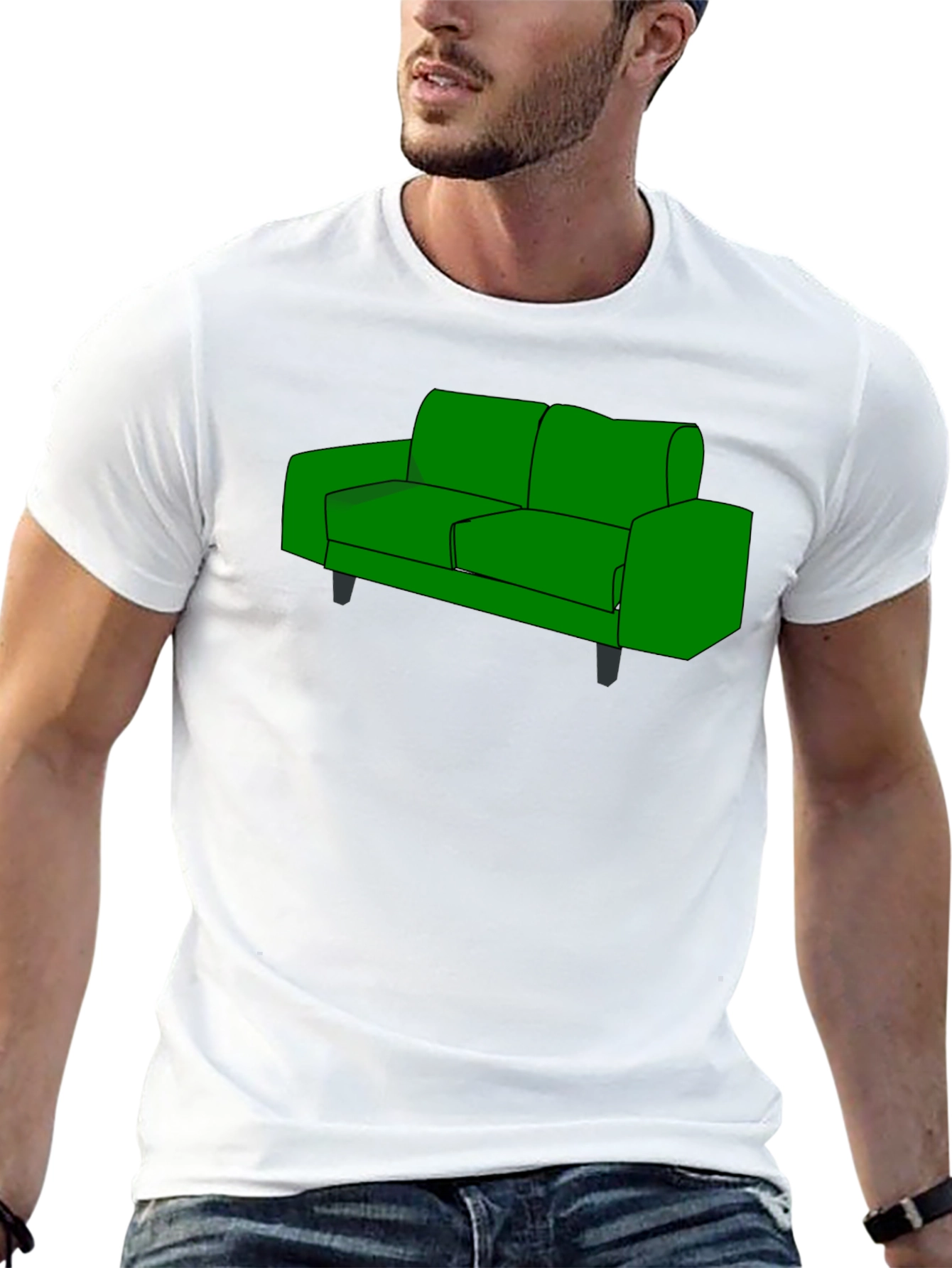Green Couch Graphic Tee - Black Cotton T-Shirt