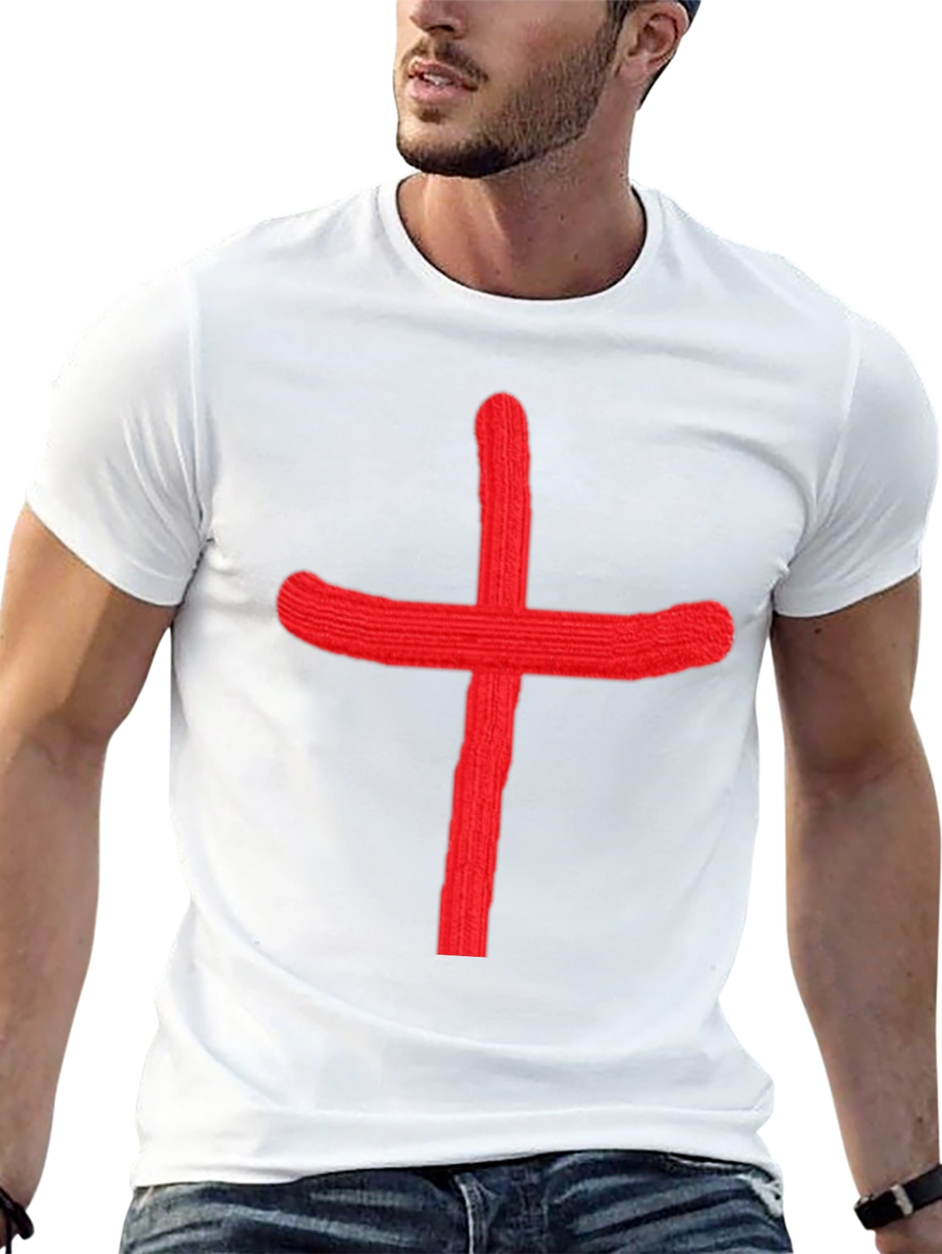 Bold Red Cross Graphic Black T-Shirt