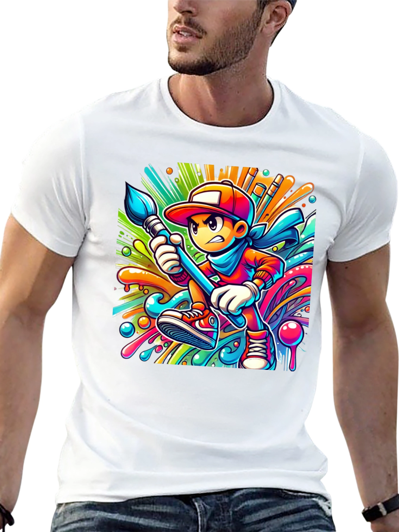 Vibrant Cartoon Artist T-Shirt