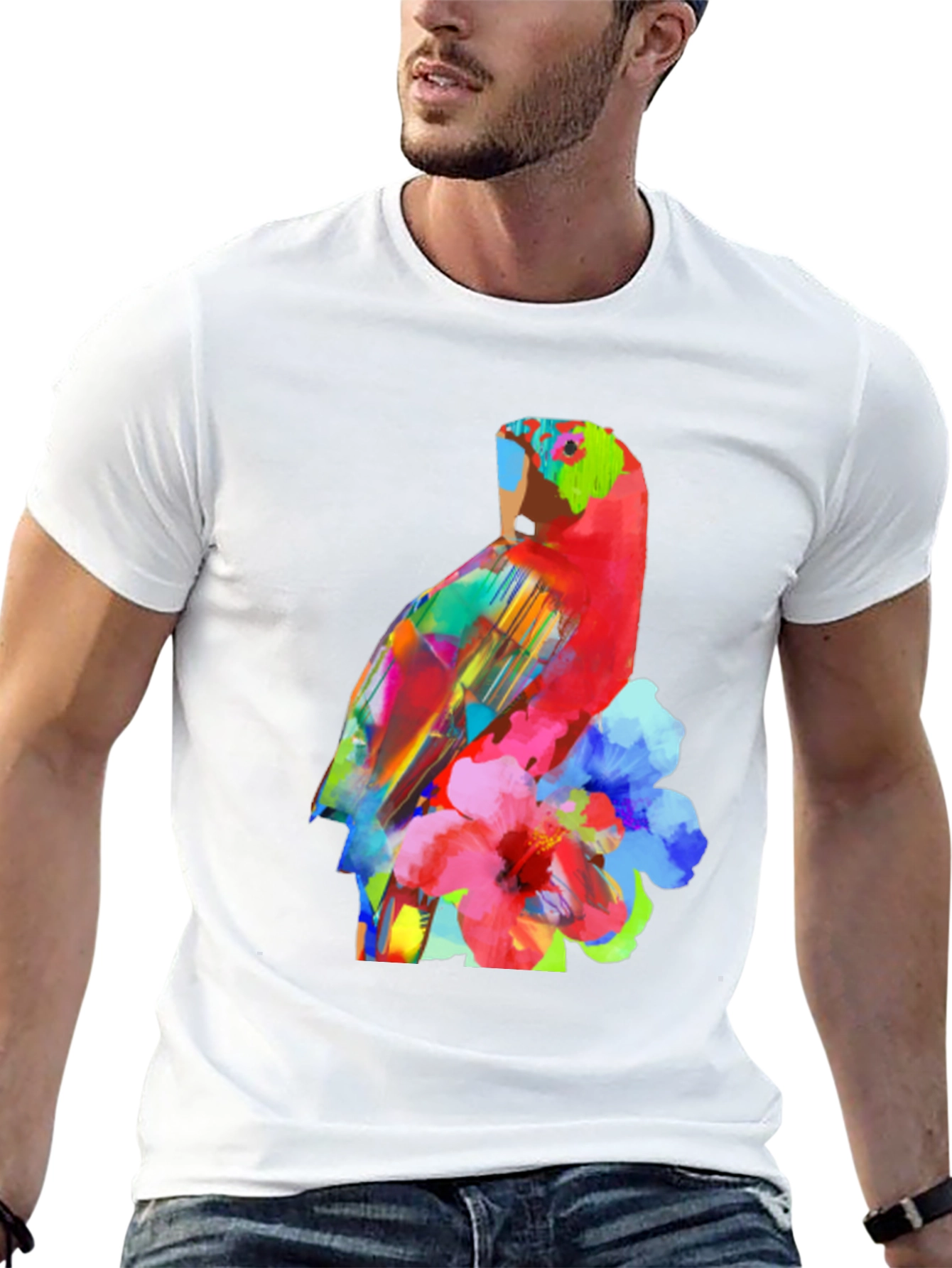 Vibrant Parrot Graphic Tee - Unique Floral Design