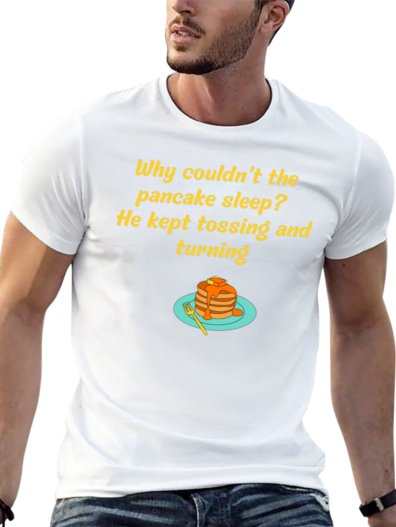 Funny Pancake T-Shirt - Why Couldnt the Pancake Sleep?