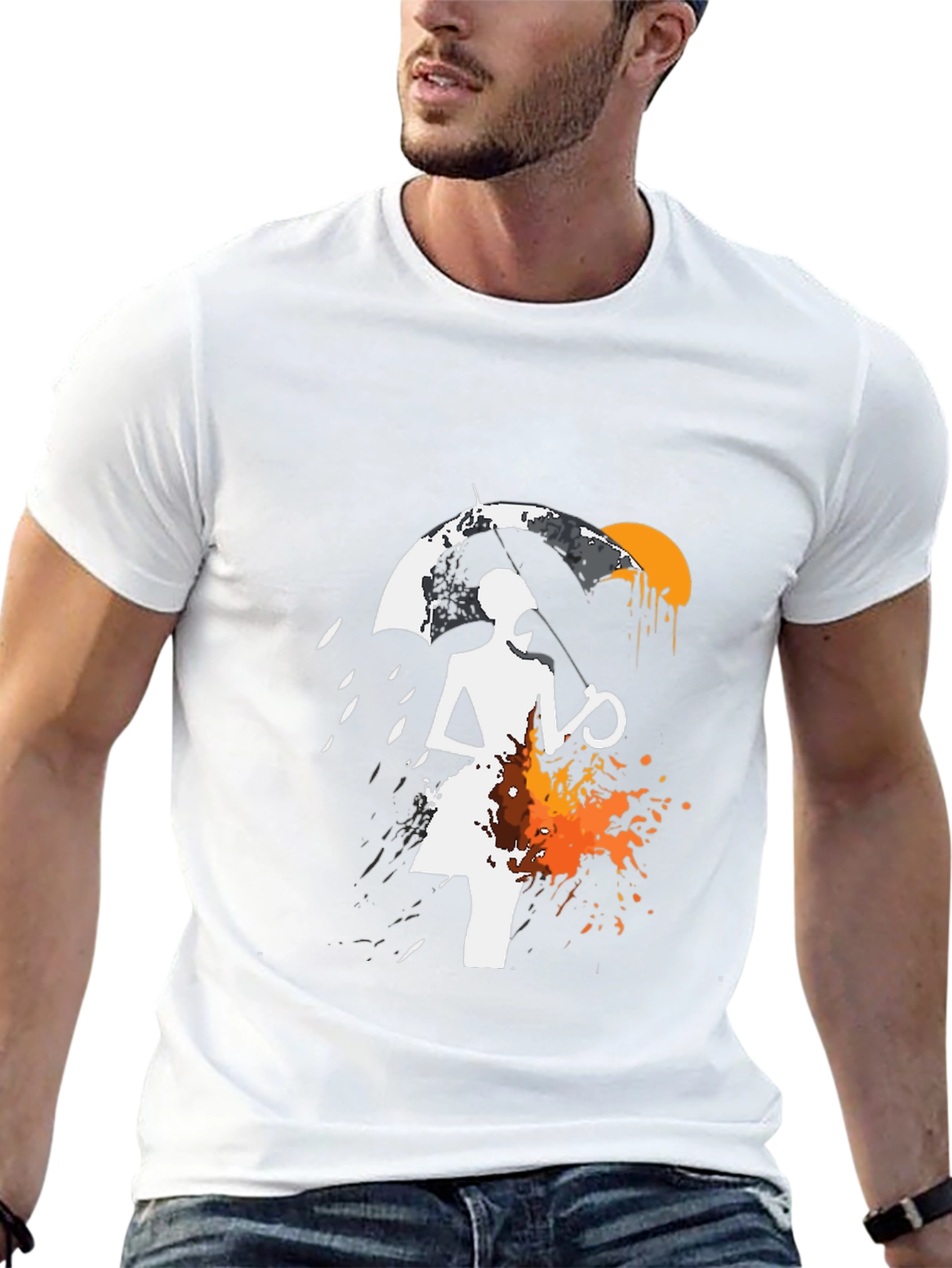 Abstract Umbrella Graphic Tee - Black Cotton Blend