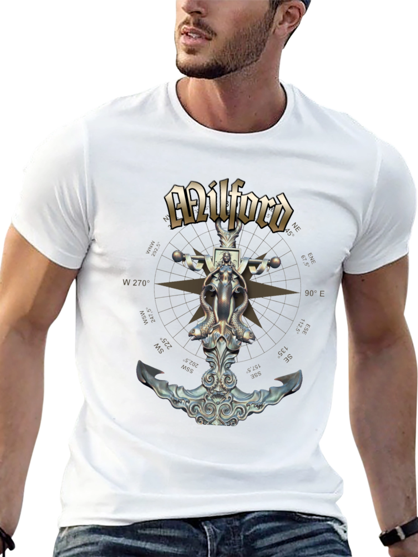 Milford Nautical Anchor T-Shirt - Compass Design