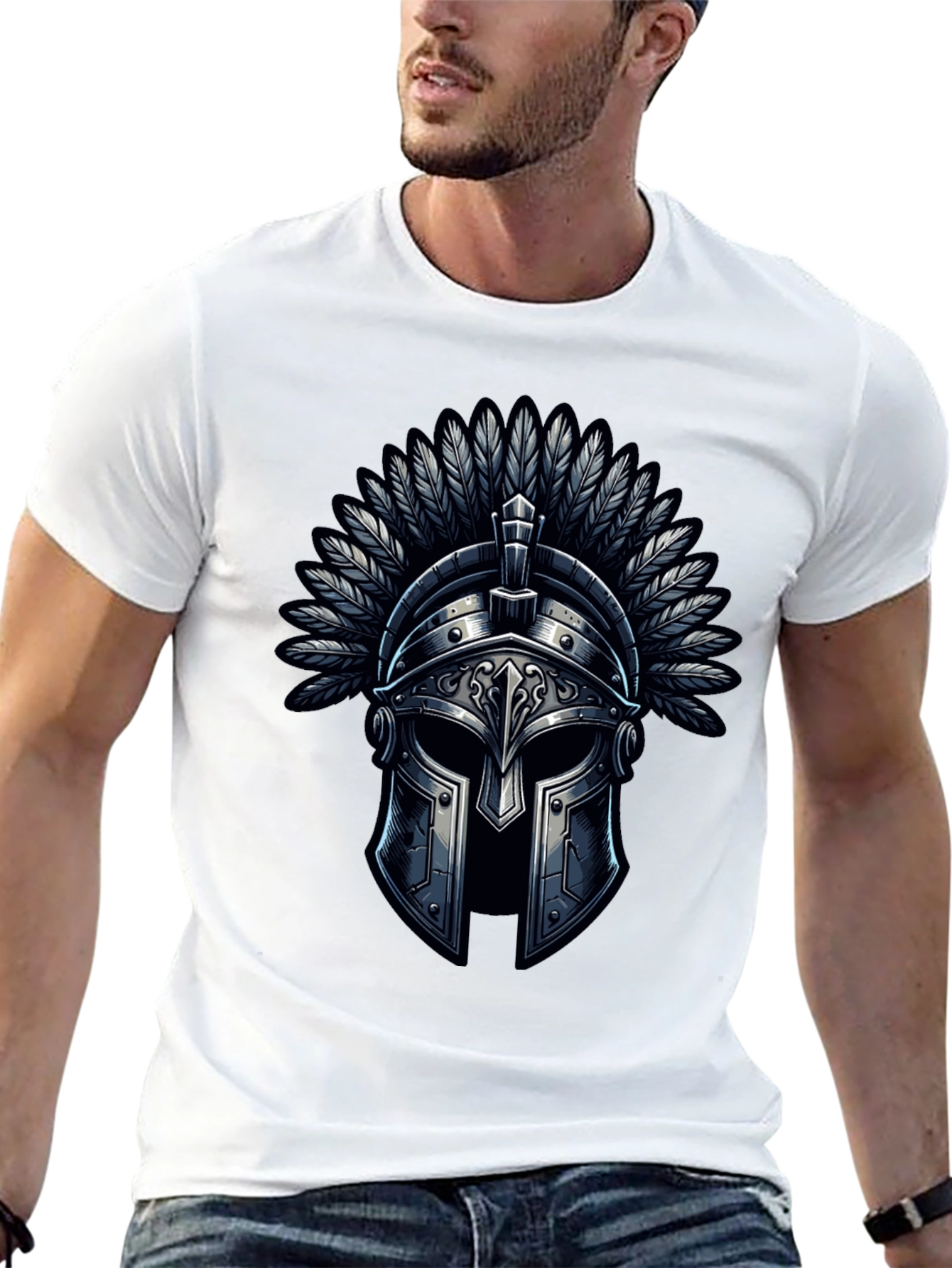 Warrior Helmet Graphic Tee - Black Cotton
