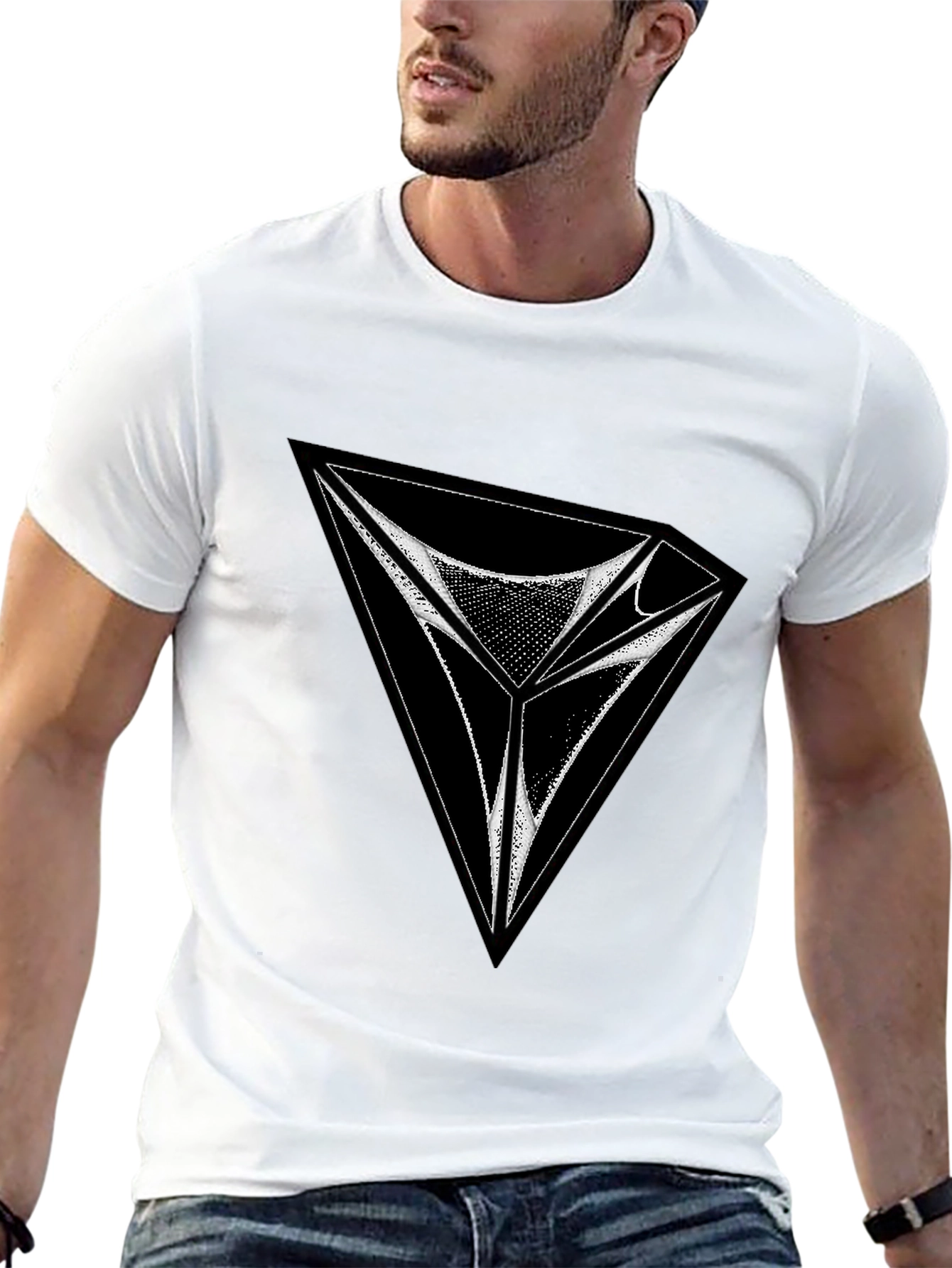 Geometric Triangle Graphic Tee - Modern Black T-Shirt