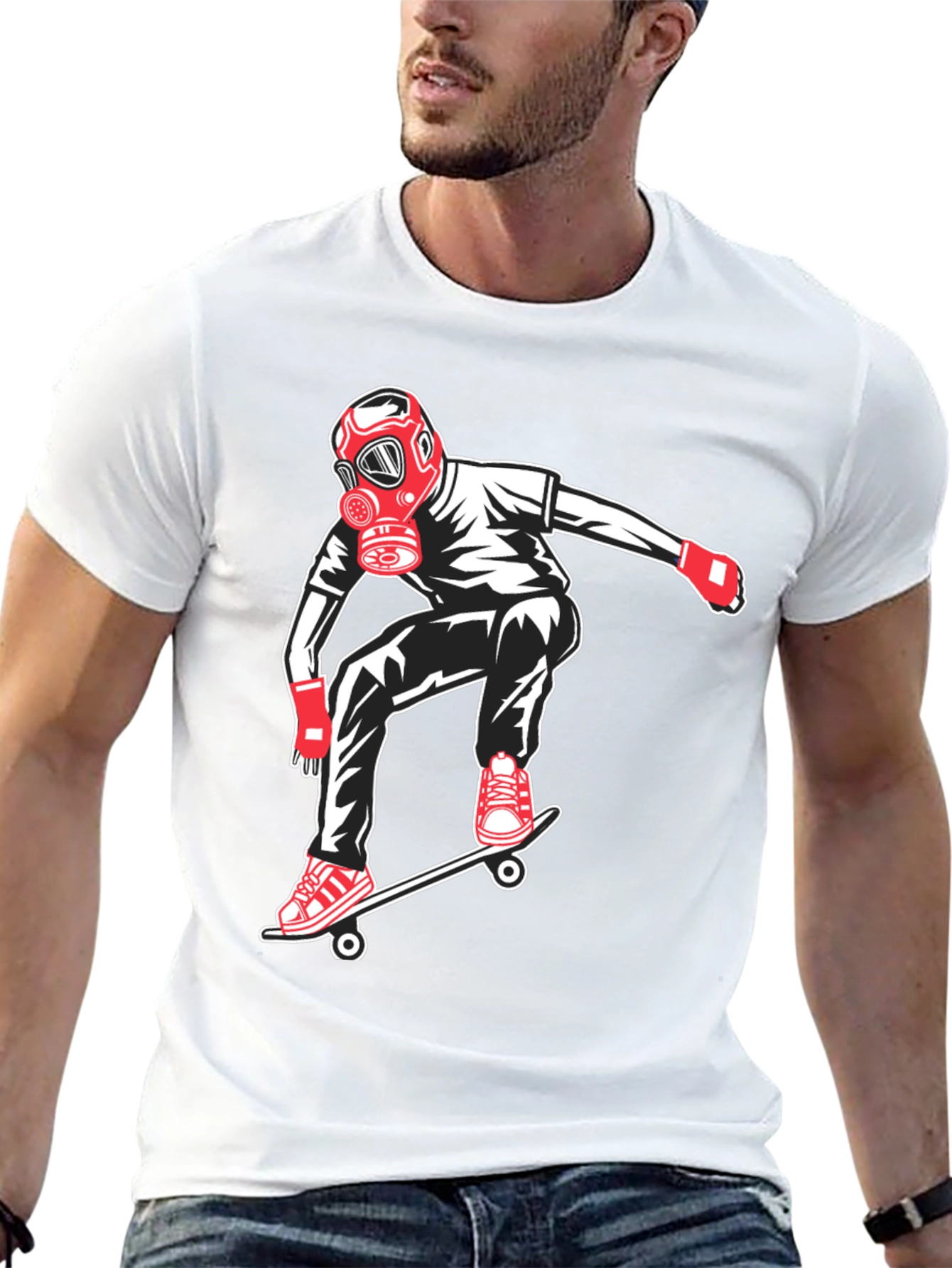 Skateboarder with Gas Mask Graphic Tee