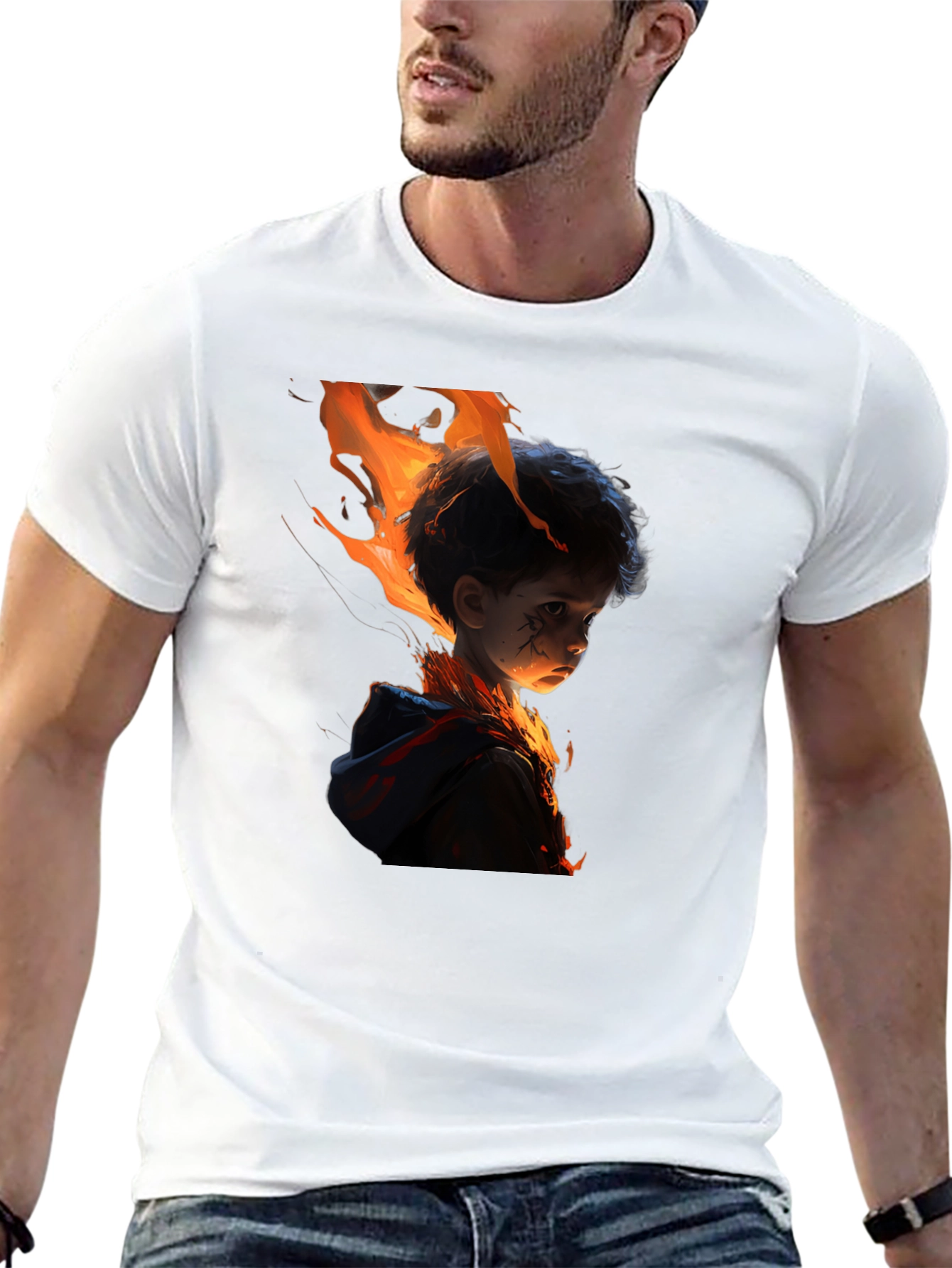 Fiery Child Graphic Print Black T-Shirt