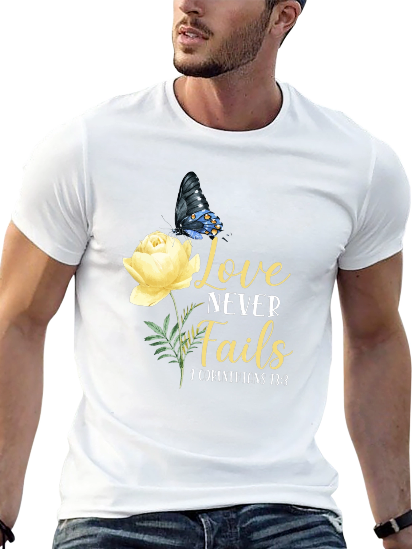 Love Never Fails T-Shirt Floral Butterfly Graphic Tee
