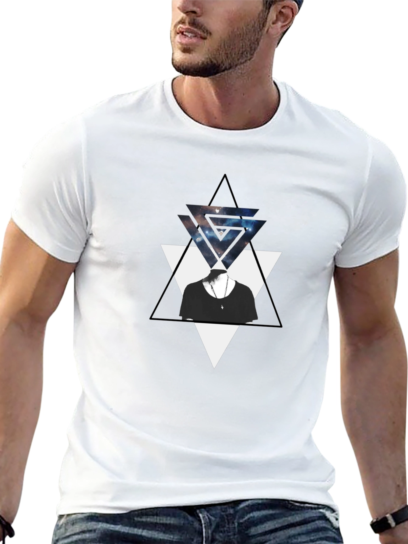 Geometric Triangle Graphic Black T-Shirt