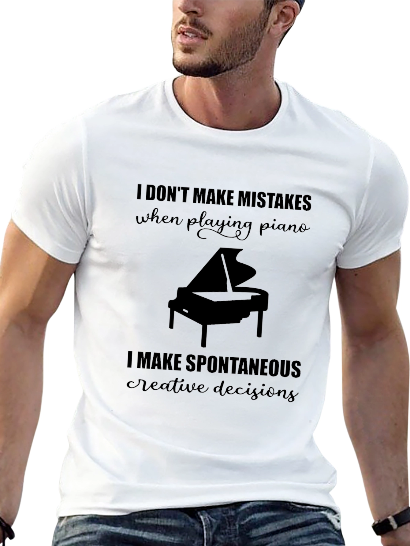 Funny Piano T-Shirt - No Mistakes Just Creative Decisions