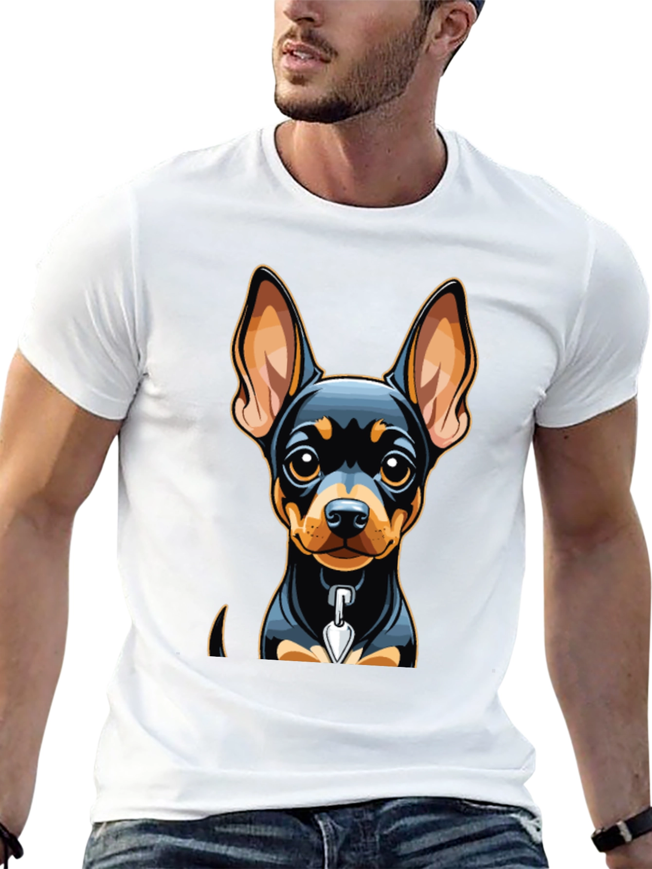 Cute Dog Graphic Tee - Black Cotton Blend