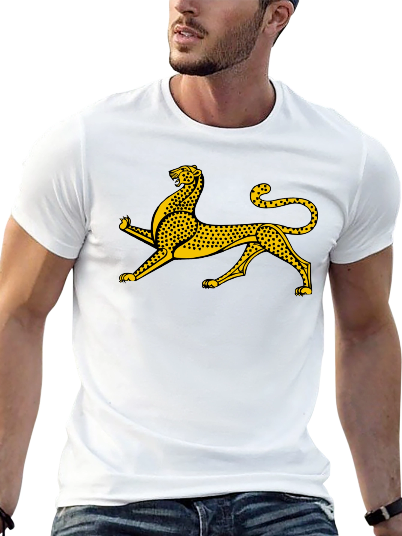 Black Tee with Gold Leopard Graphic