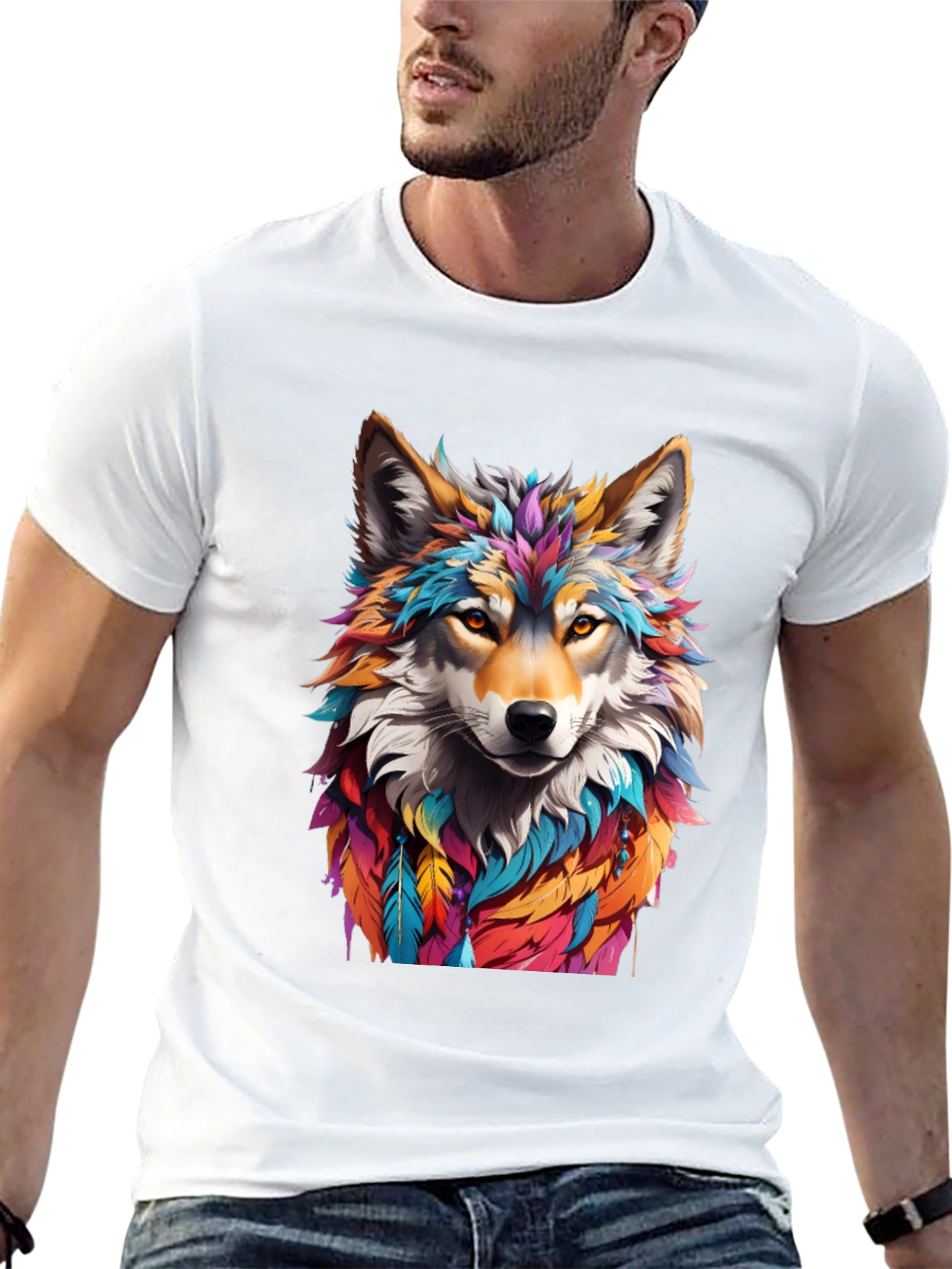 Vibrant Wolf Graphic Tee - Artistic Animal Design
