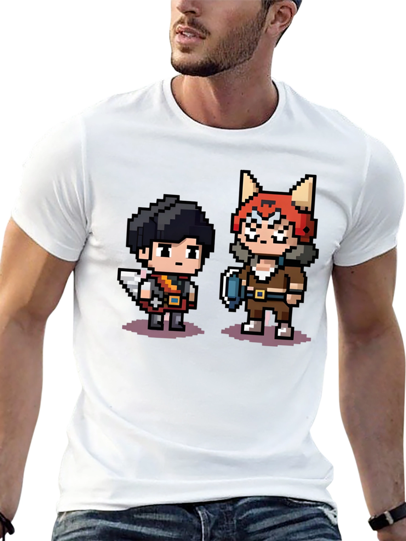 Pixel Character Print Black T-Shirt