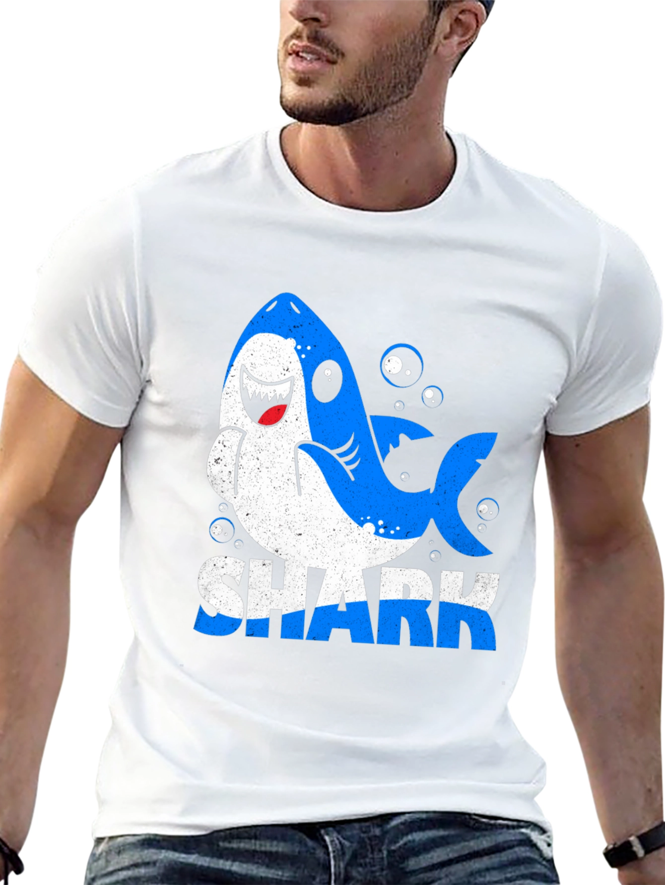 Shark Cartoon Graphic Black T-Shirt