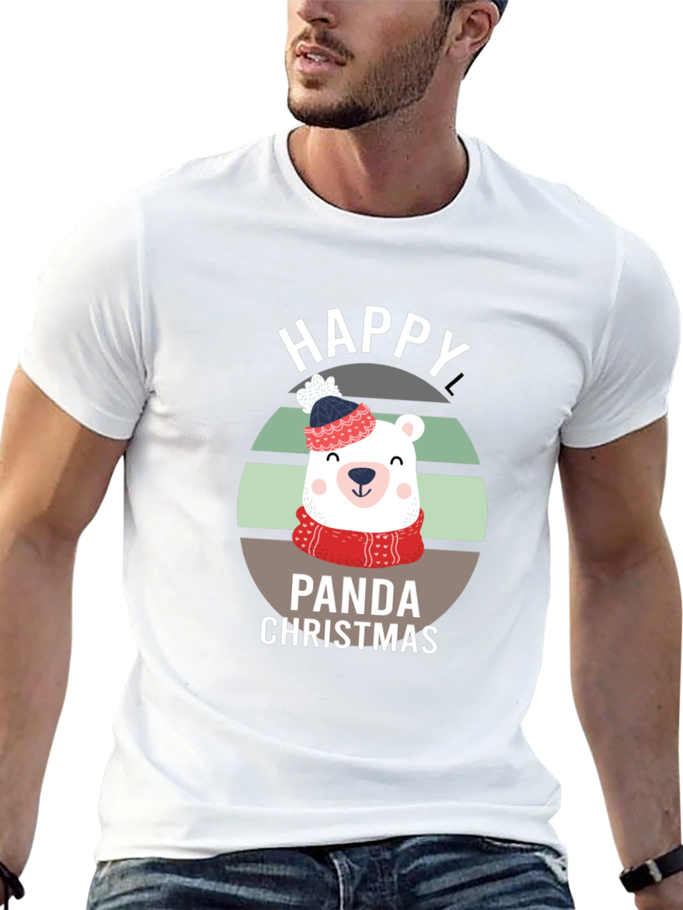 Happy Panda Christmas Graphic T-Shirt
