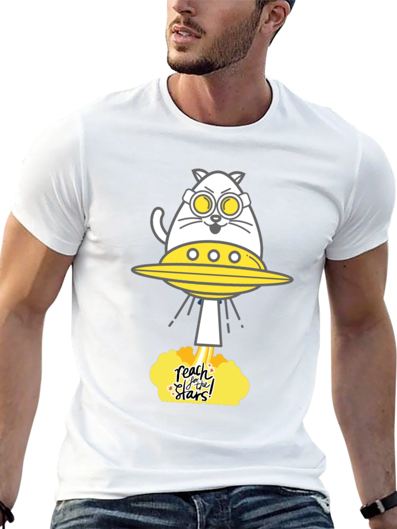 Reach for the Stars Cat UFO Graphic Tee