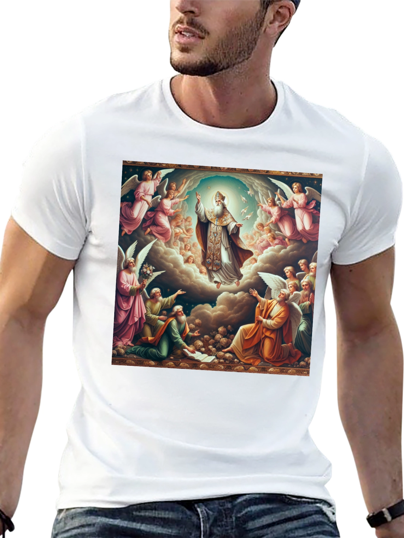 Angelic Ascension Graphic Tee - Religious Art Shirt
