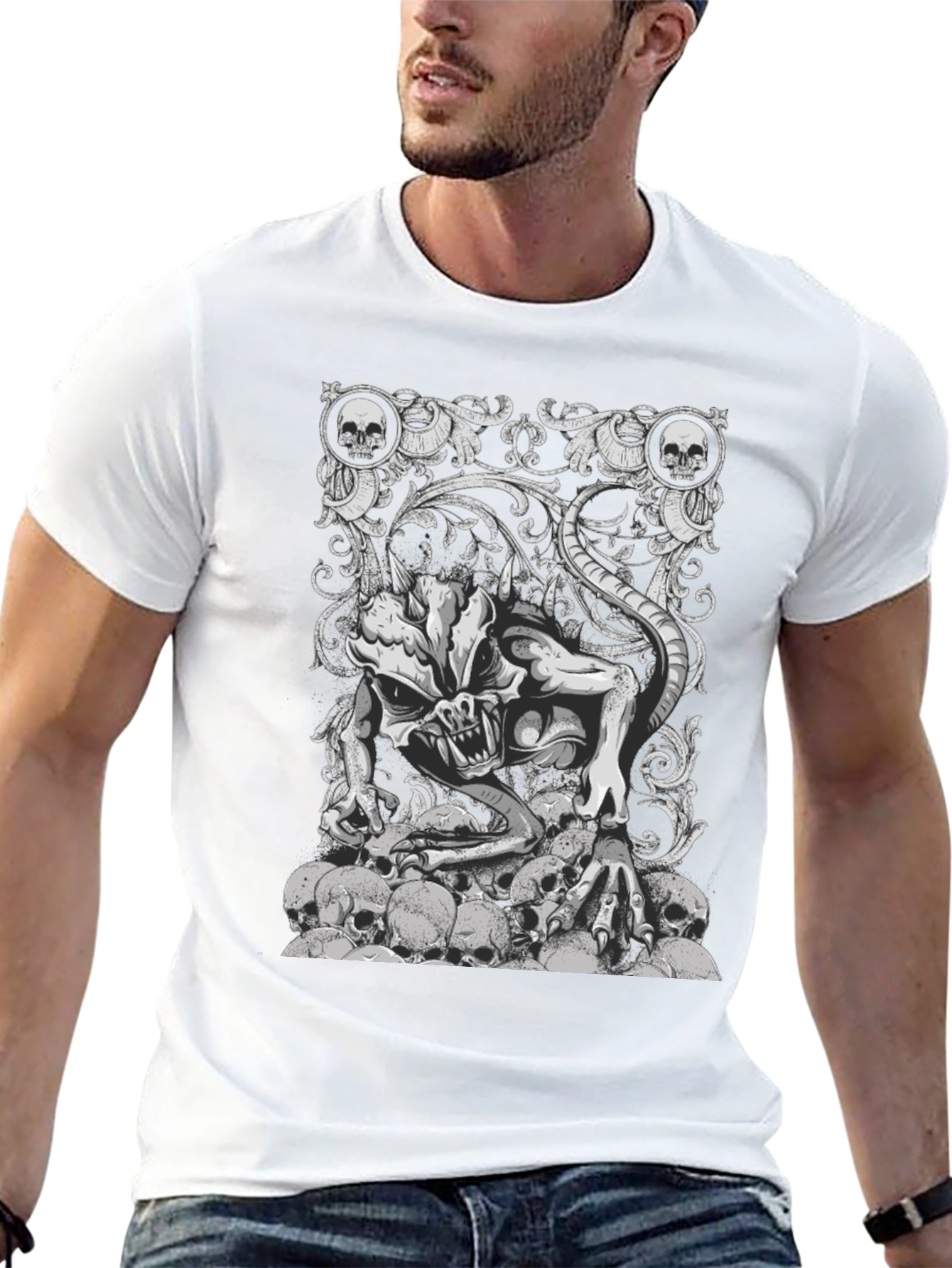Skull Pile Demon Graphic Tee - Black Cotton T-Shirt