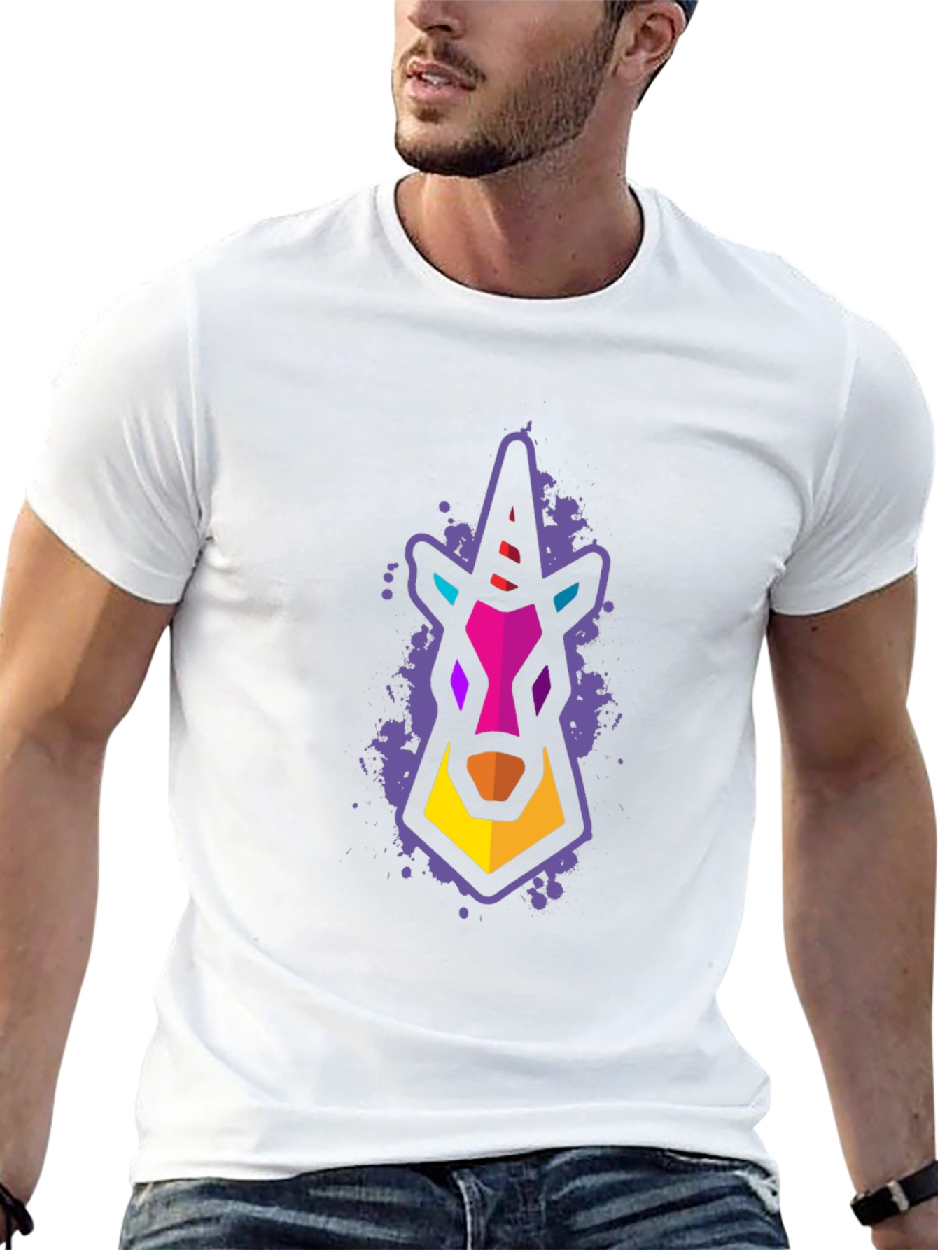 Geometric Unicorn Graphic T-Shirt - Black