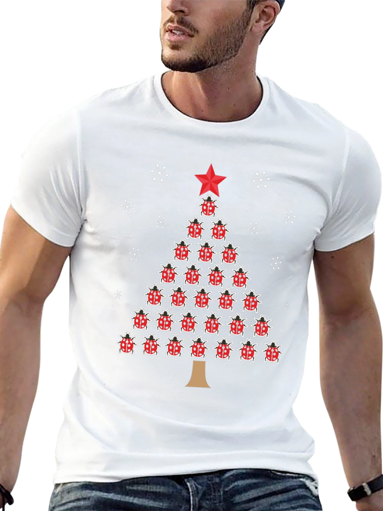 Ladybug Christmas Tree Black T-Shirt