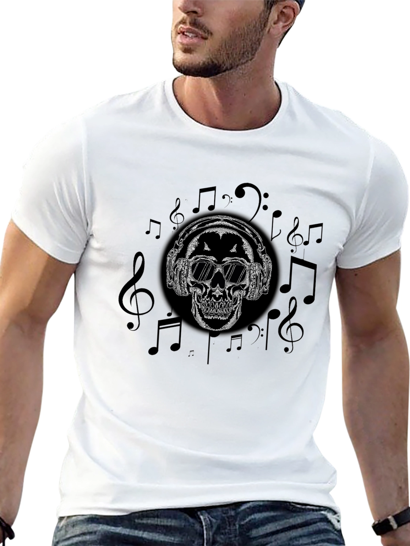 Skull Headphones Graphic T-Shirt - Black