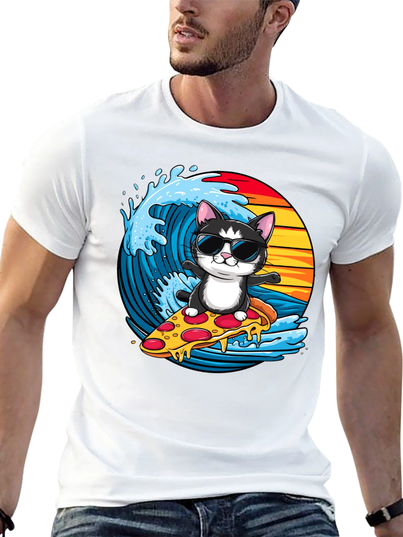 Cool Cat Pizza Surfer T-Shirt