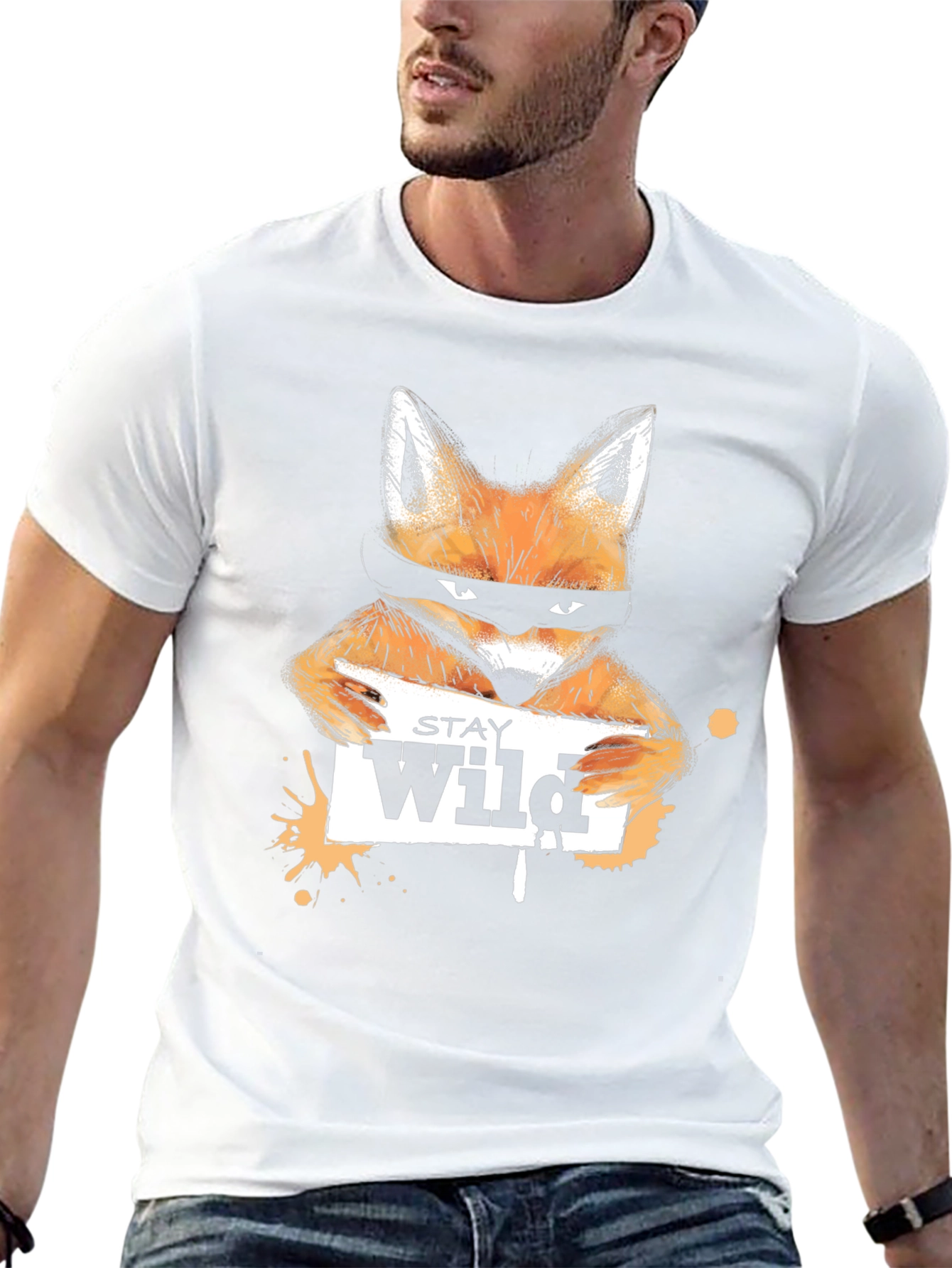 Stay Wild Fox Graphic Tee - Black Casual T-Shirt