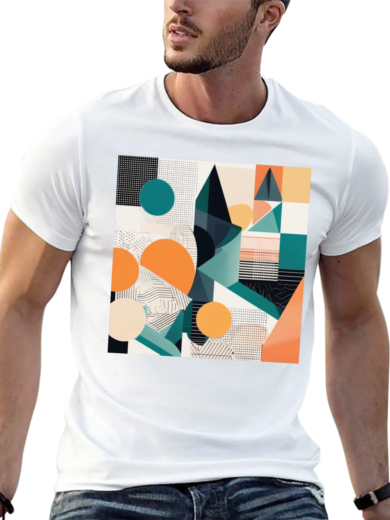 Abstract Geometric Print Black T-Shirt
