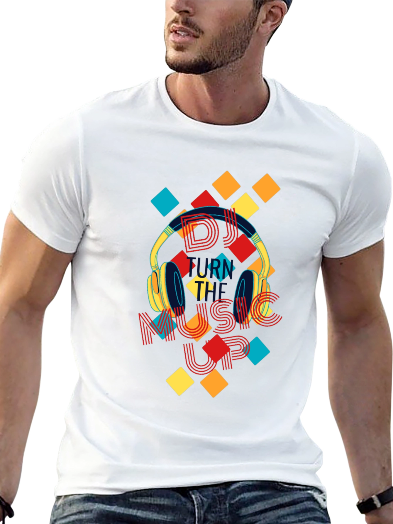 DJ Turn Up Music Graphic Print Black T-Shirt