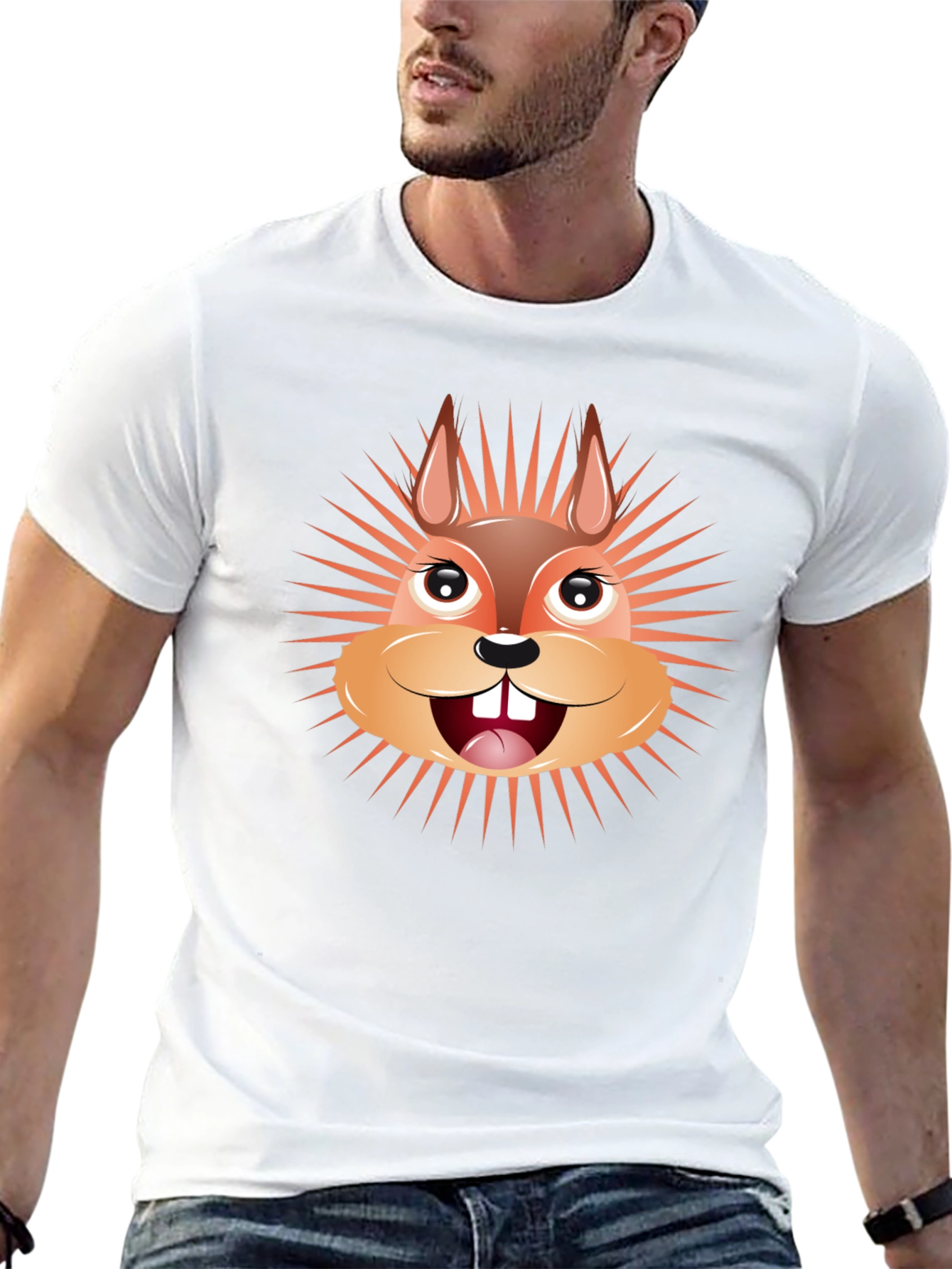 Cartoon Squirrel Graphic Tee - Black Cotton T-Shirt
