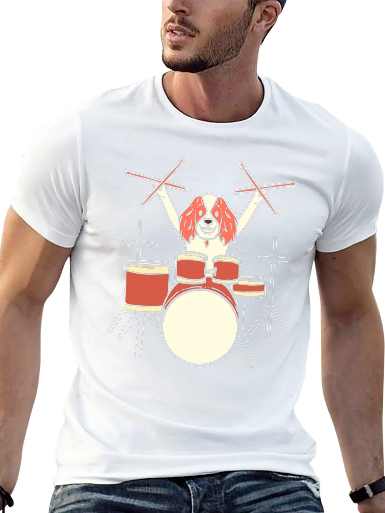 Dog Drummer Graphic T-Shirt - Black Cotton Tee