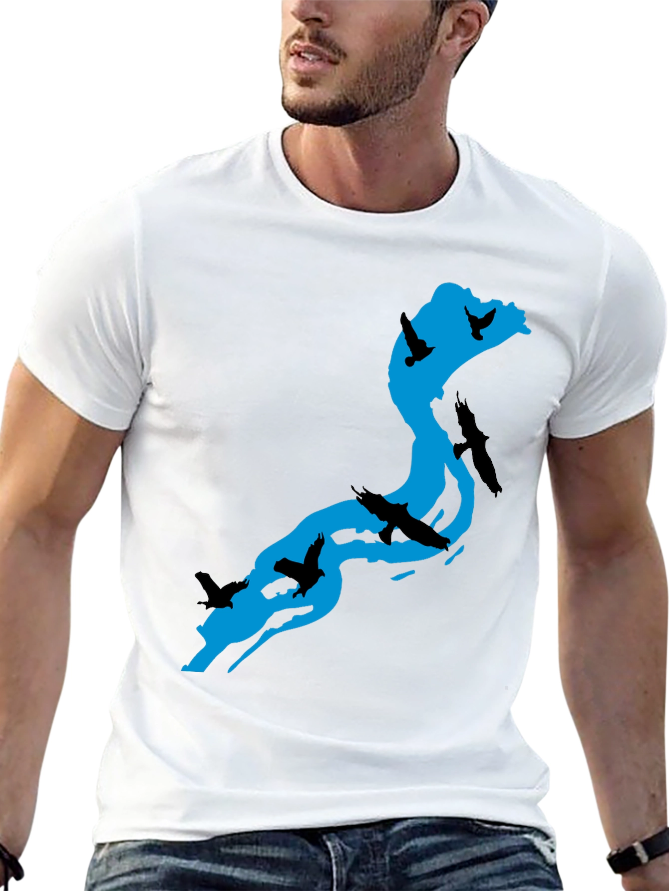 River Birds Graphic T-Shirt - Black Cotton Tee