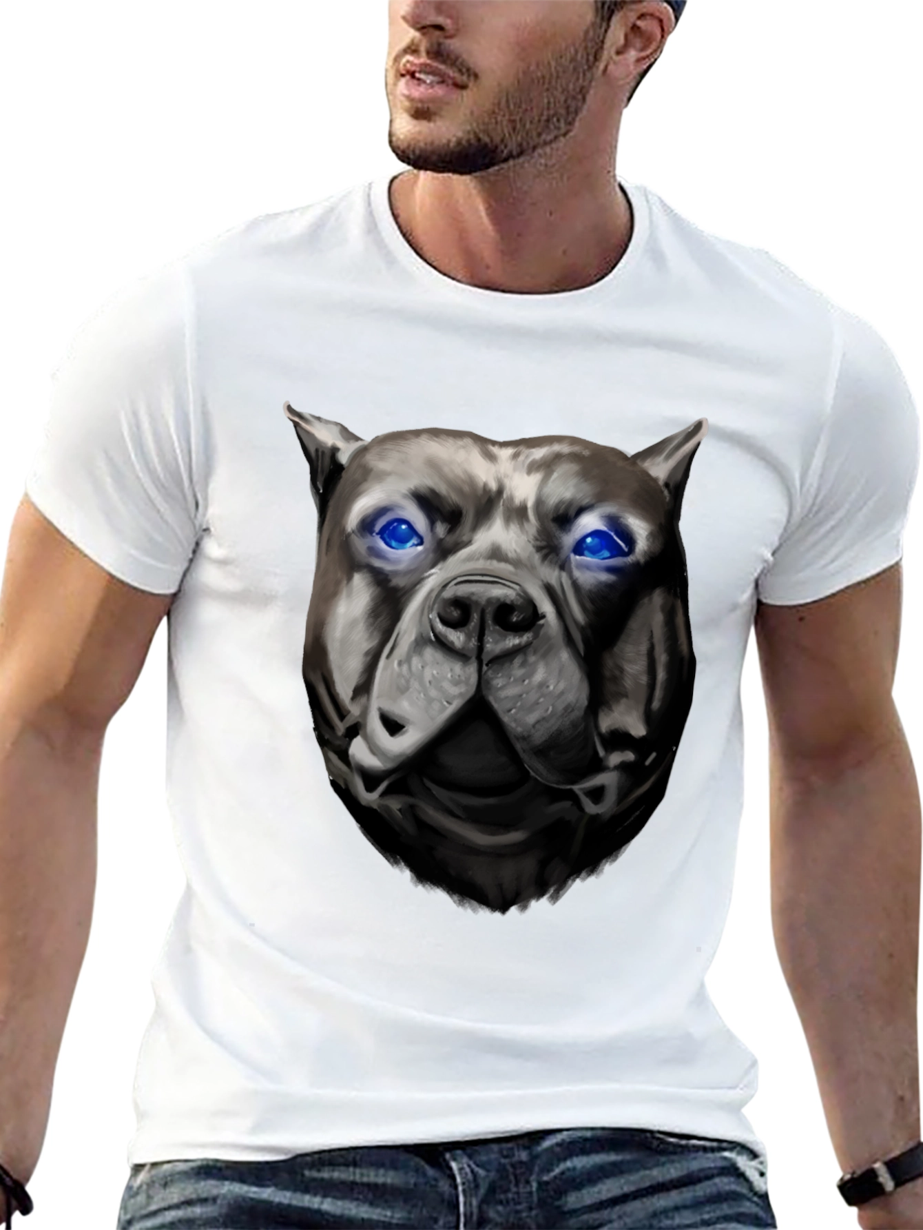 Cool Pitbull Dog Head Black T-Shirt