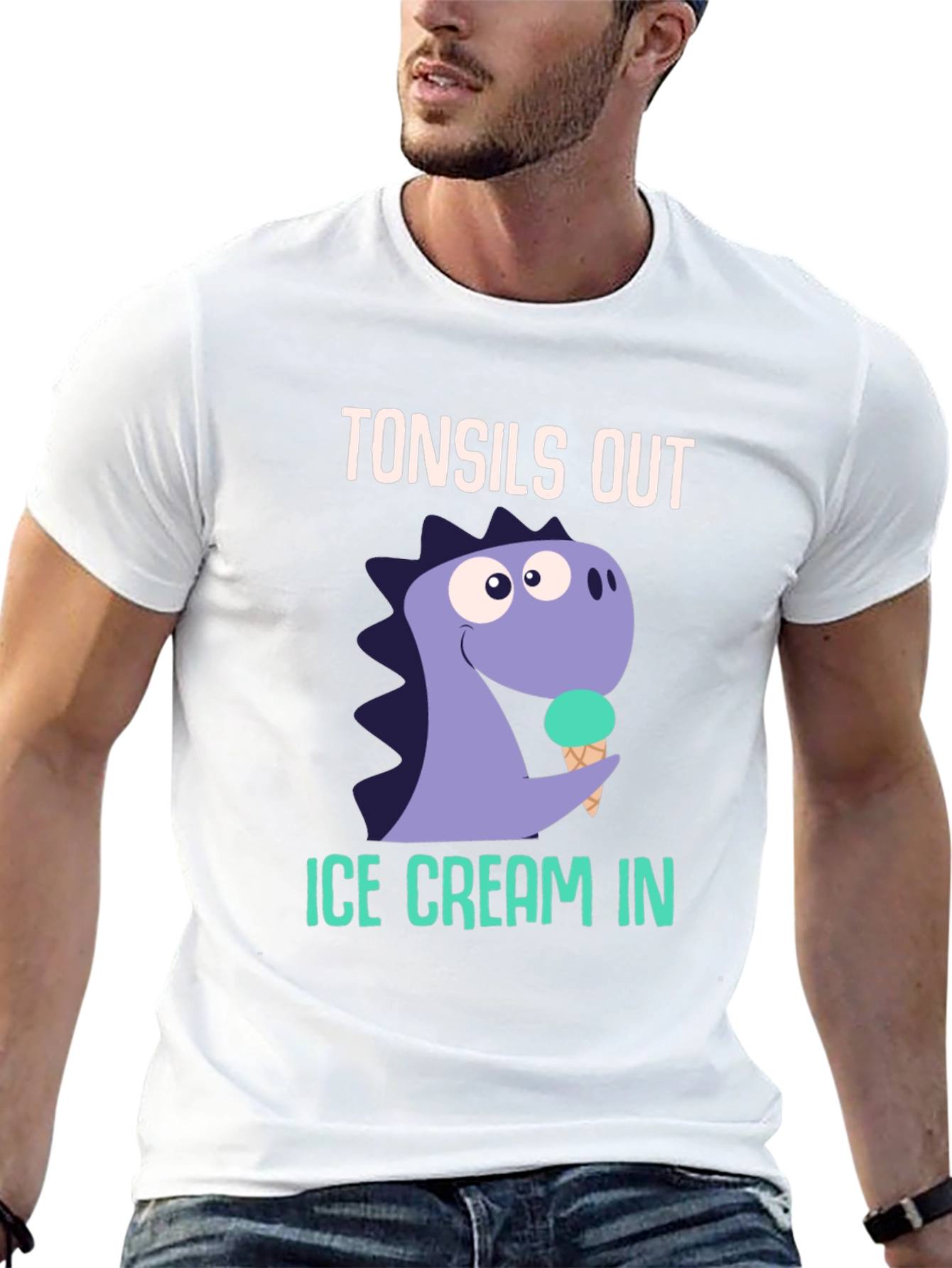 Tonsils Out Ice Cream In Dinosaur Graphic T-Shirt