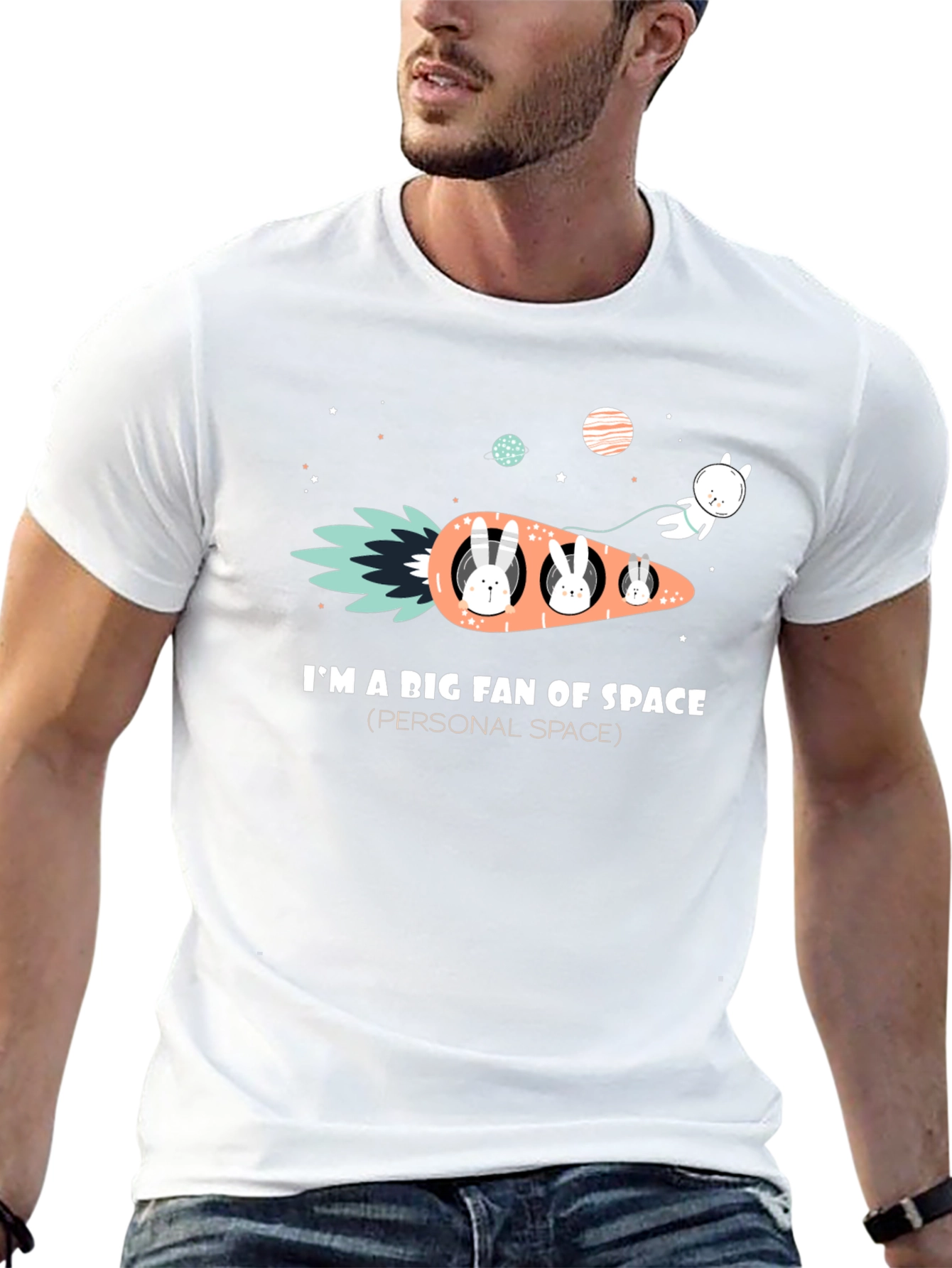 Space Fan Rabbit Carrot Rocket T-Shirt
