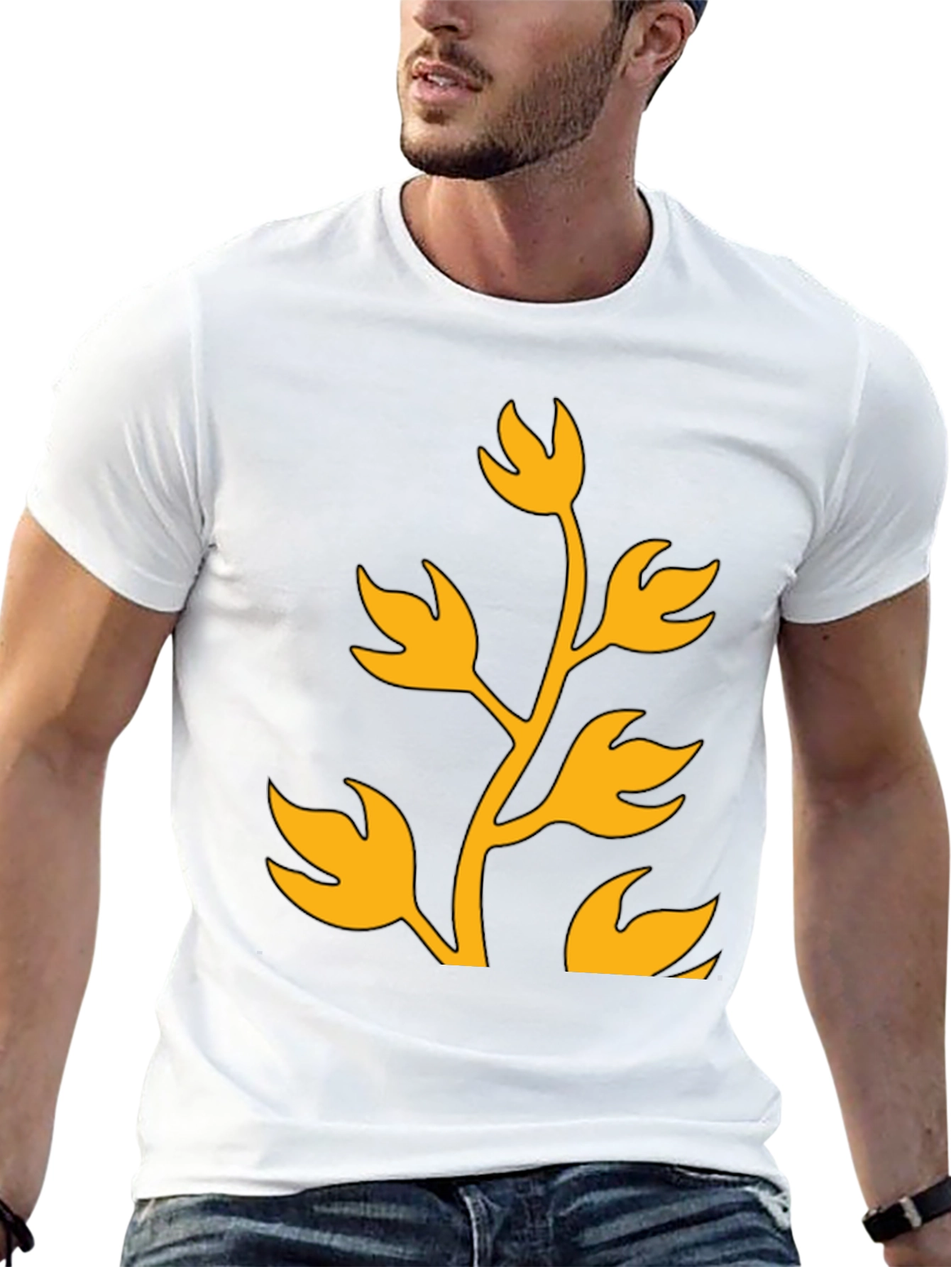Floral Design T-Shirt - Black with Gold Print