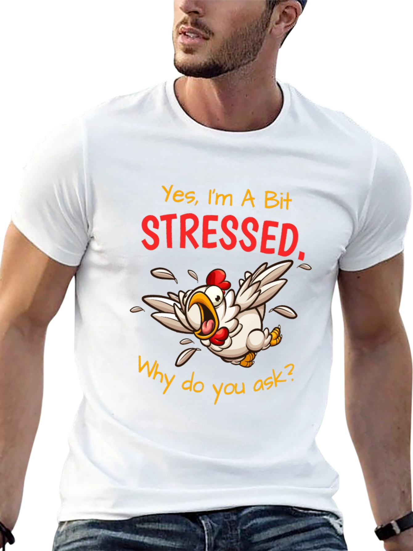Stressed Chicken Graphic T-Shirt - Funny Animal Tee