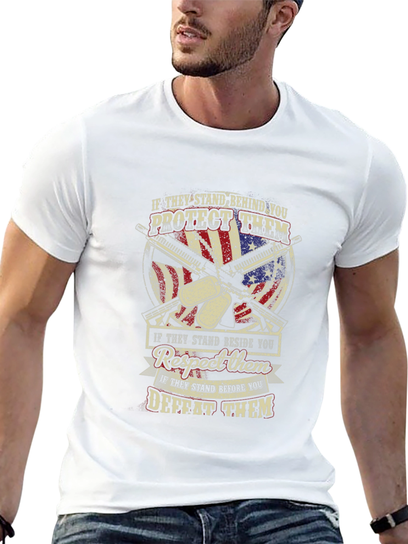 Patriotic T-Shirt: Stand Behind Protect