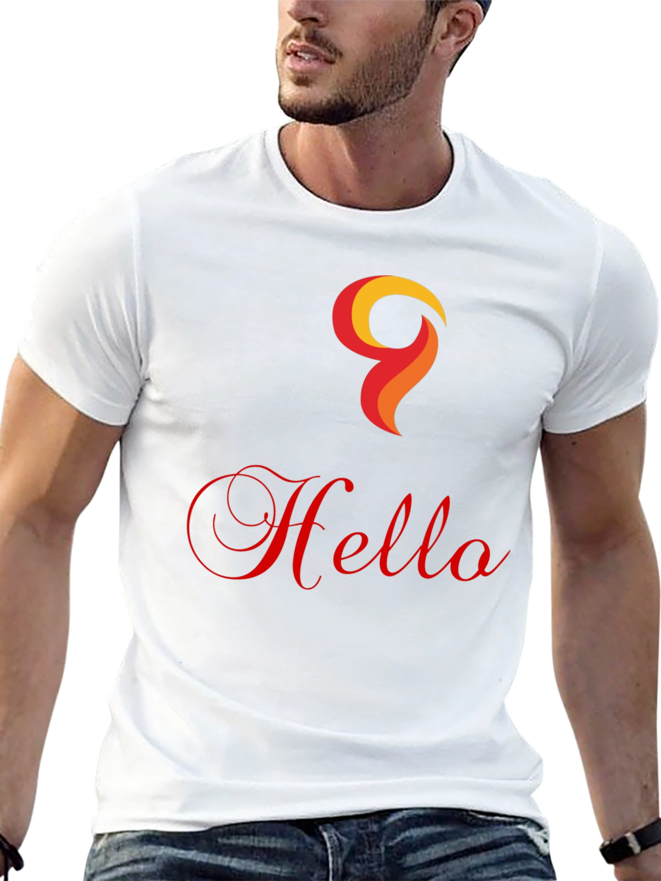 Hello Design Black Cotton T-Shirt