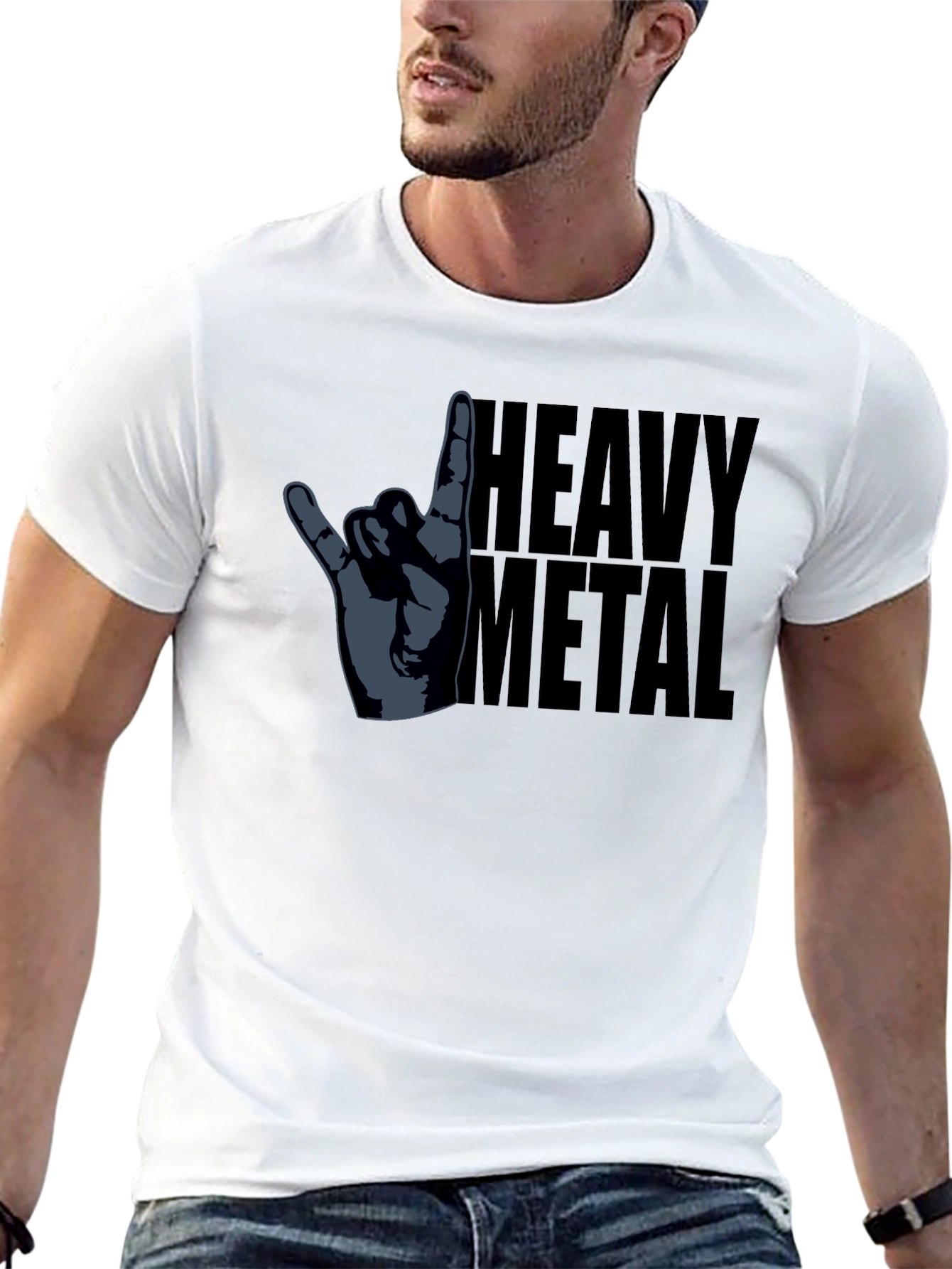 Heavy Metal Hand Gesture Graphic T-Shirt - Black
