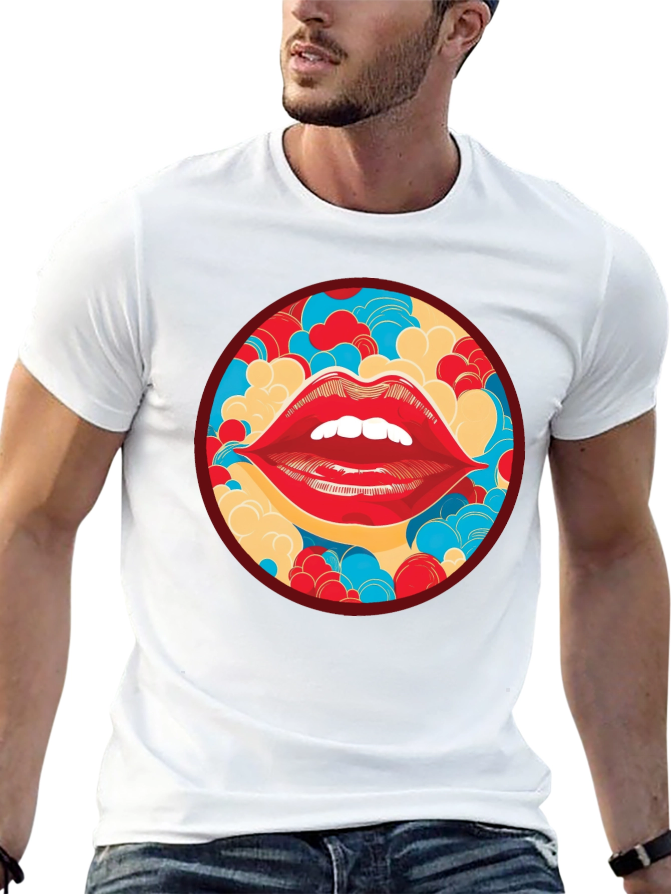 Red Lips Graphic Print Crew Neck T-Shirt